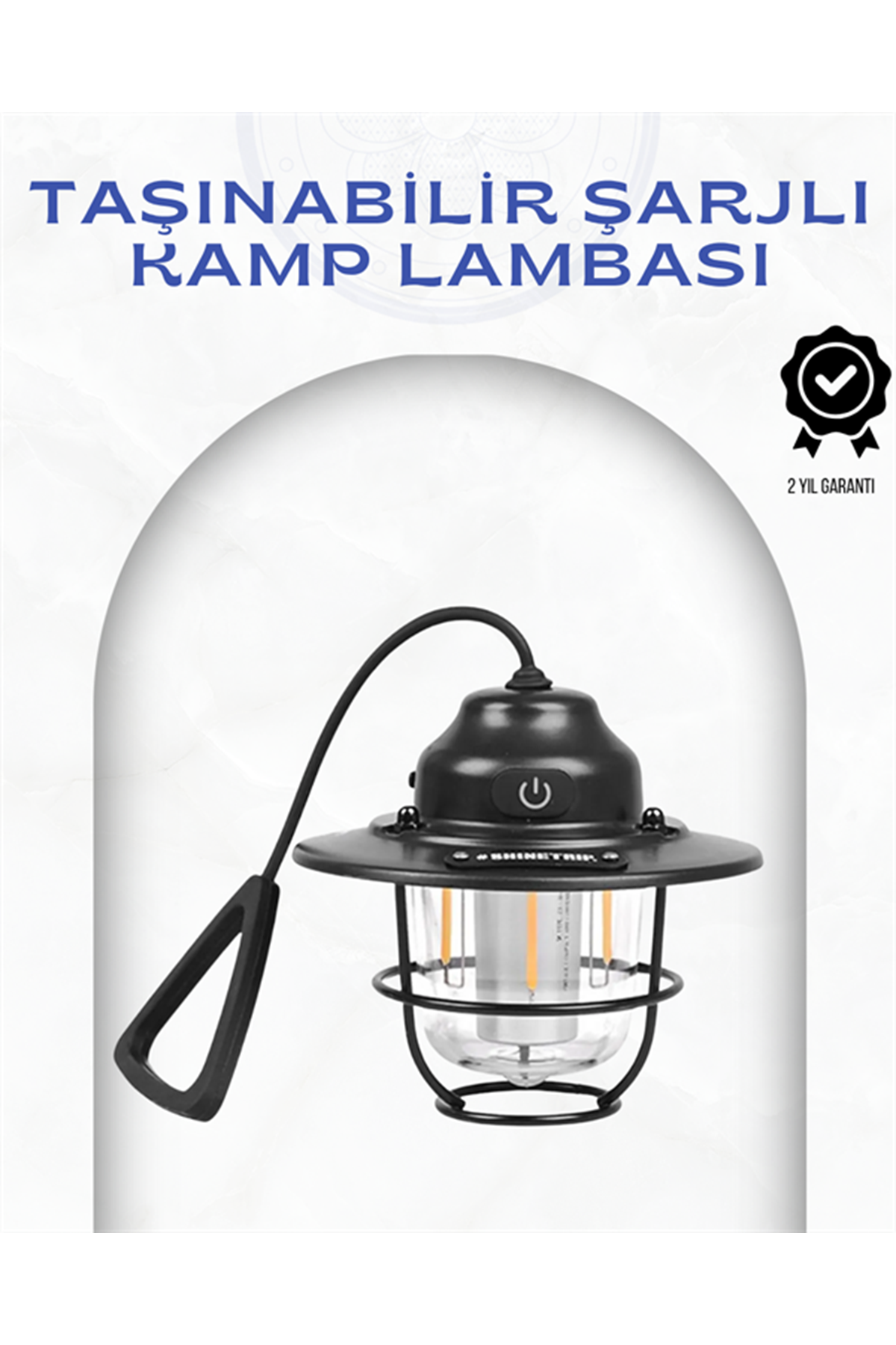 Geometrik Tasarımlı Vintage Kamp Lambası – Type-C Şarj, Ayarlanabilir Parlaklık