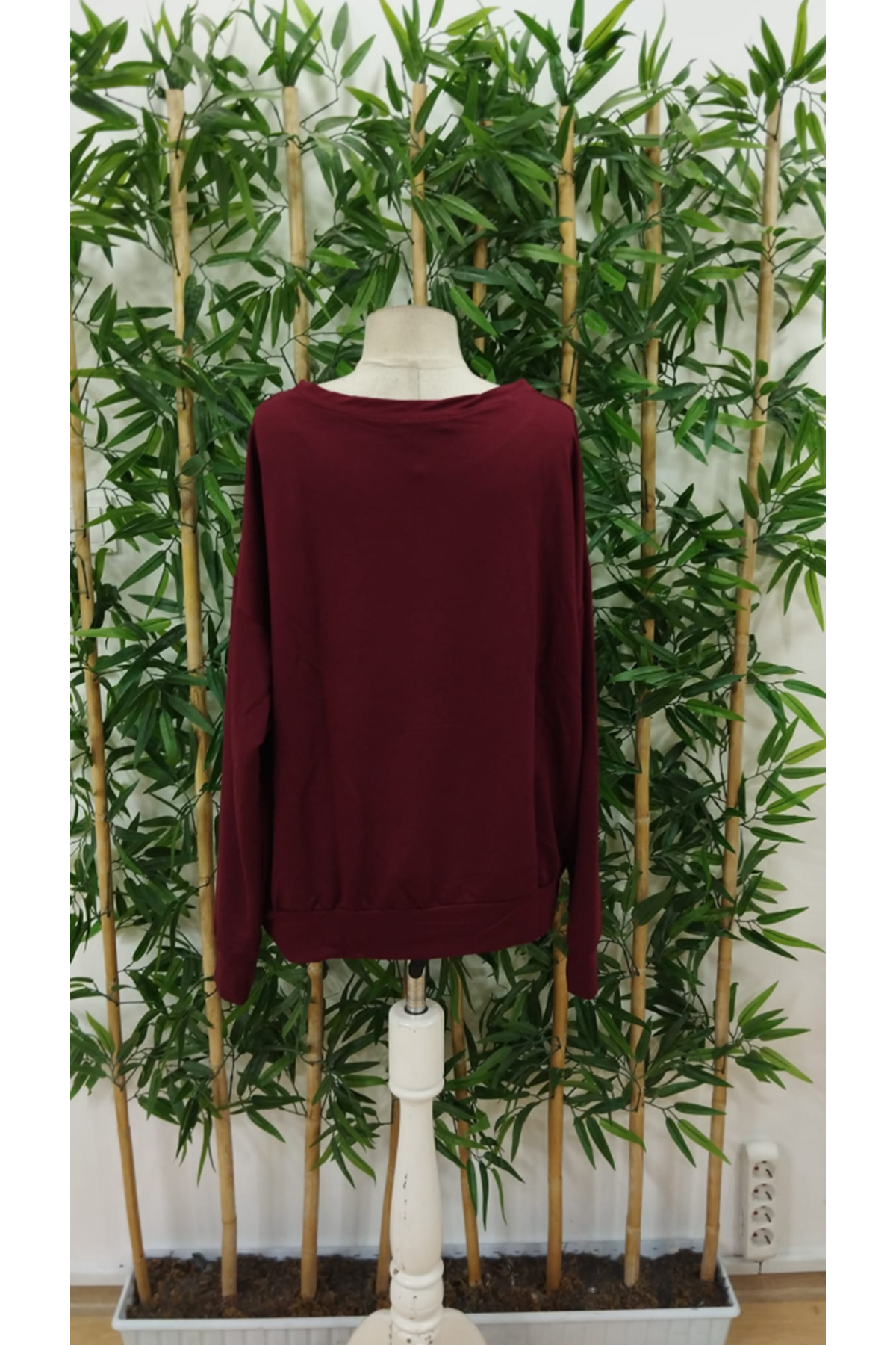 Kadın Uzun Kollu Bisiklet Yaka Viskon Iki Iplik Bluz