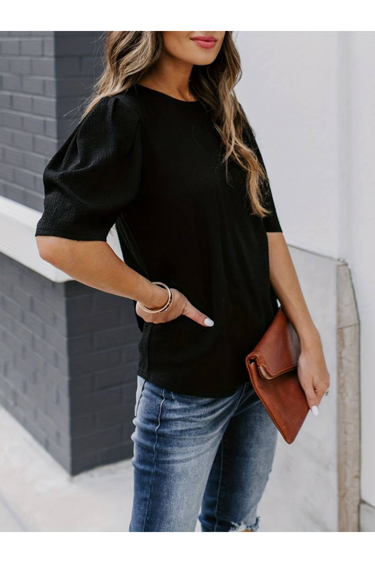 Kadın Kısa Kollu Pileli Balon Kol Bürümcük Bluz
