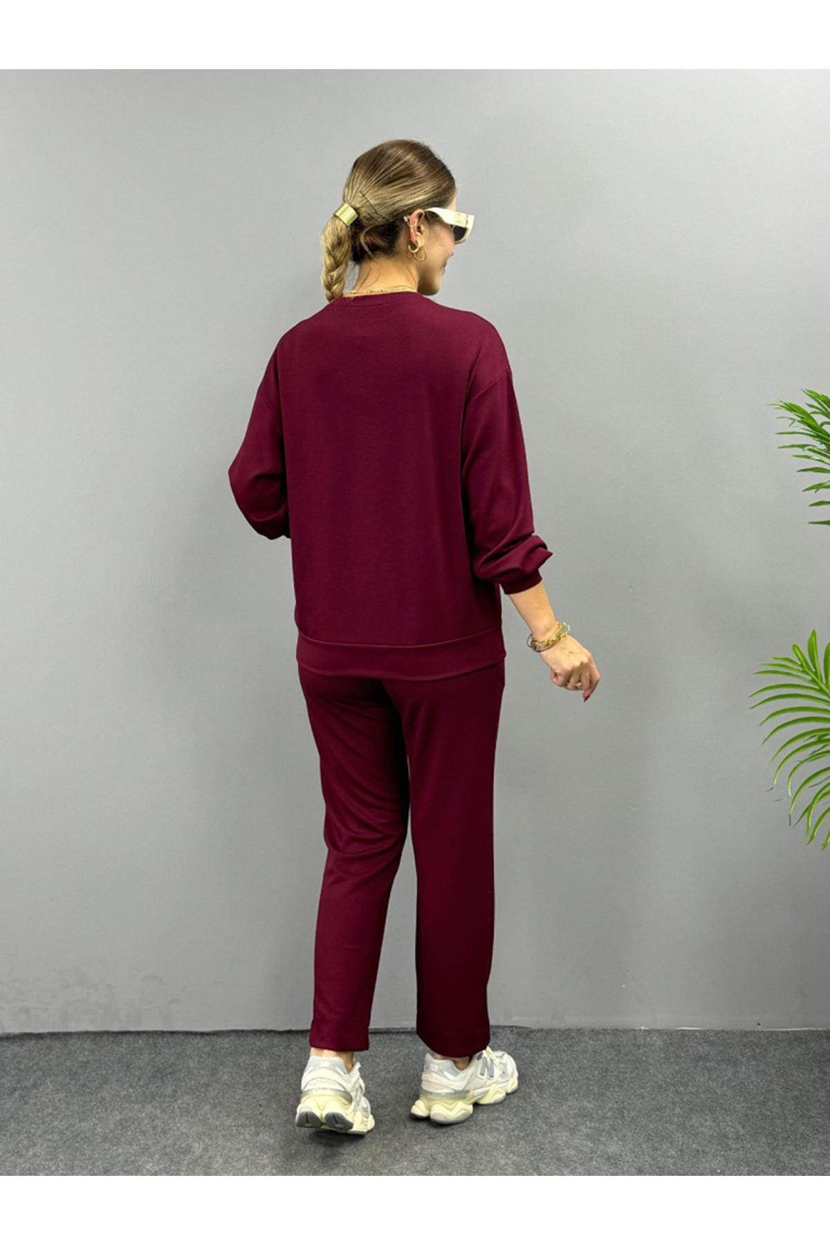 Kadın Uzun Kollu Bisiklet Yaka Viskon Iki Iplik Bluz Ve Pantolon Ikili Takım