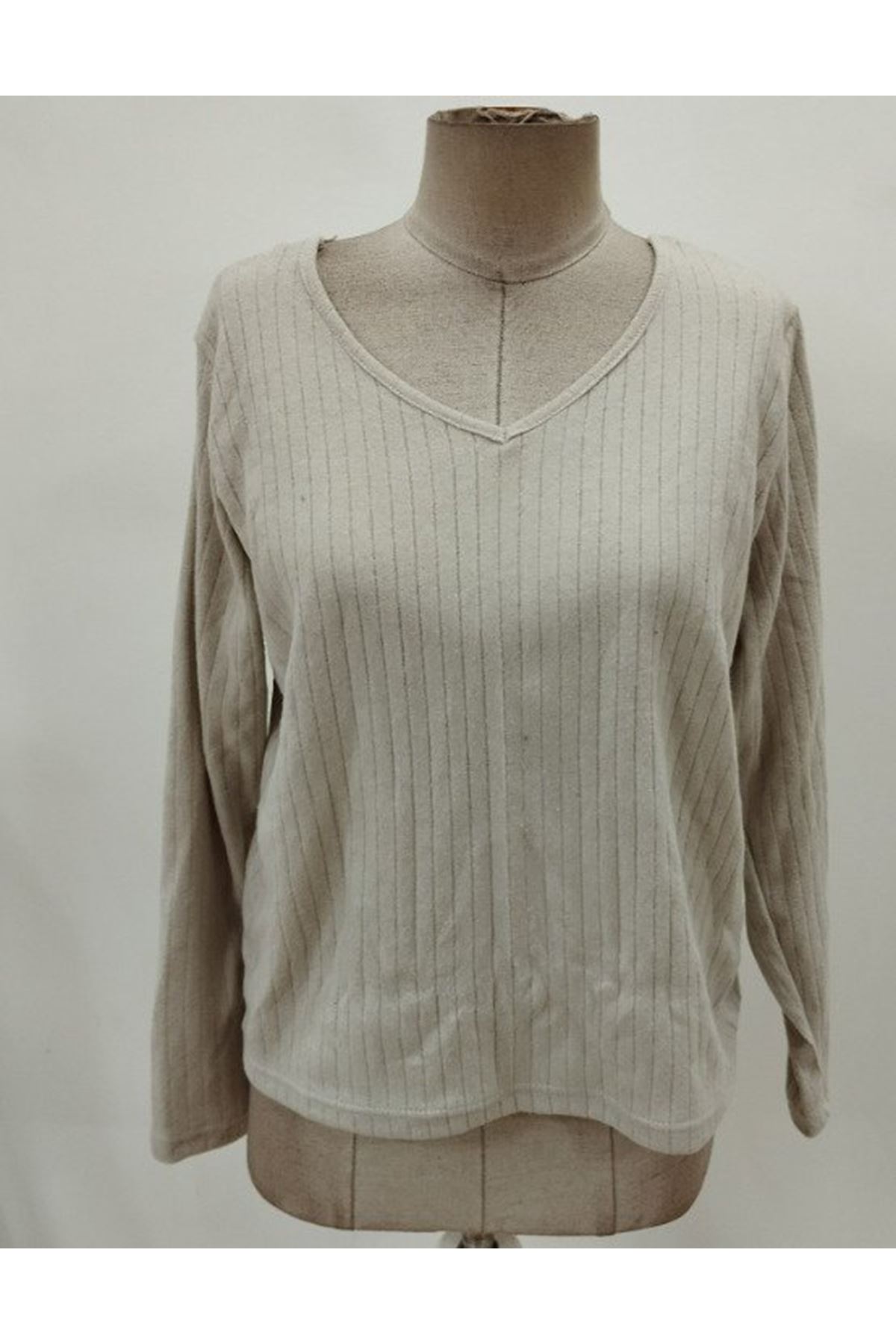 Kadın Uzun Kollu V Yakalı Arkadan Dantel Detaylı şardonlu Kaşkorse Bluz