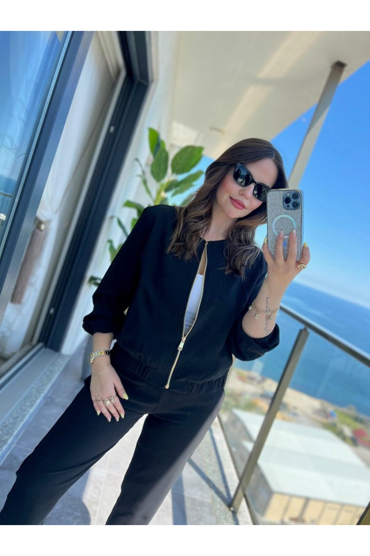 Kadın Uzun Kollu önden Fermuarlı Modal Ceket Ve Pantolon Ikili Takım