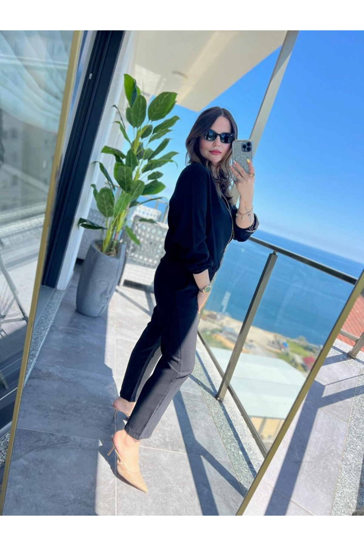 Kadın Uzun Kollu önden Fermuarlı Modal Ceket Ve Pantolon Ikili Takım