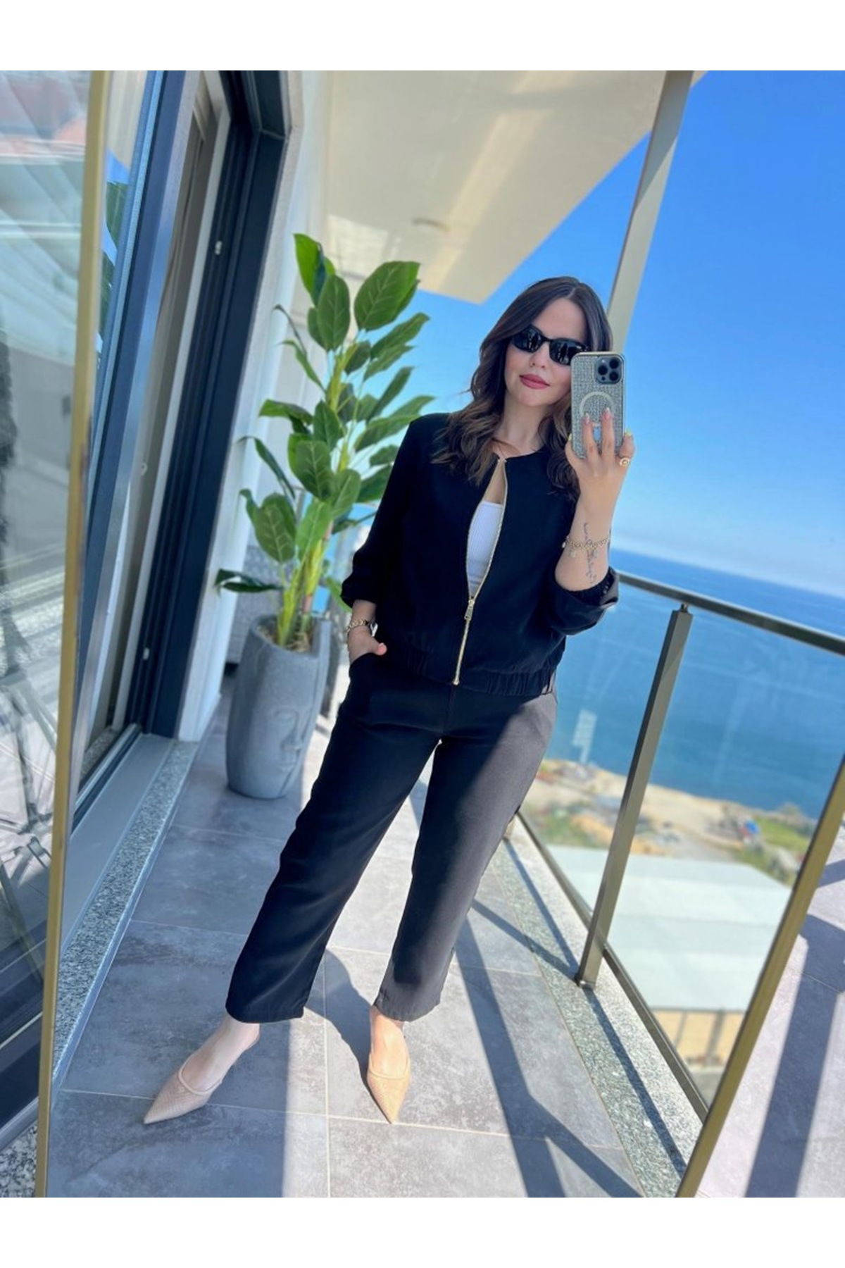 Kadın Uzun Kollu önden Fermuarlı Modal Ceket Ve Pantolon Ikili Takım