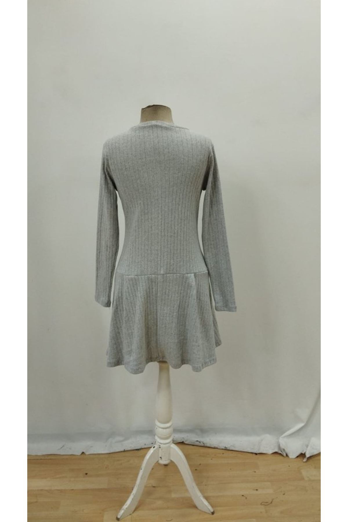 Kadın Uzun Kollu önden Fermuarlı Pileli şardonlu Kaşkorse Mini Elbise