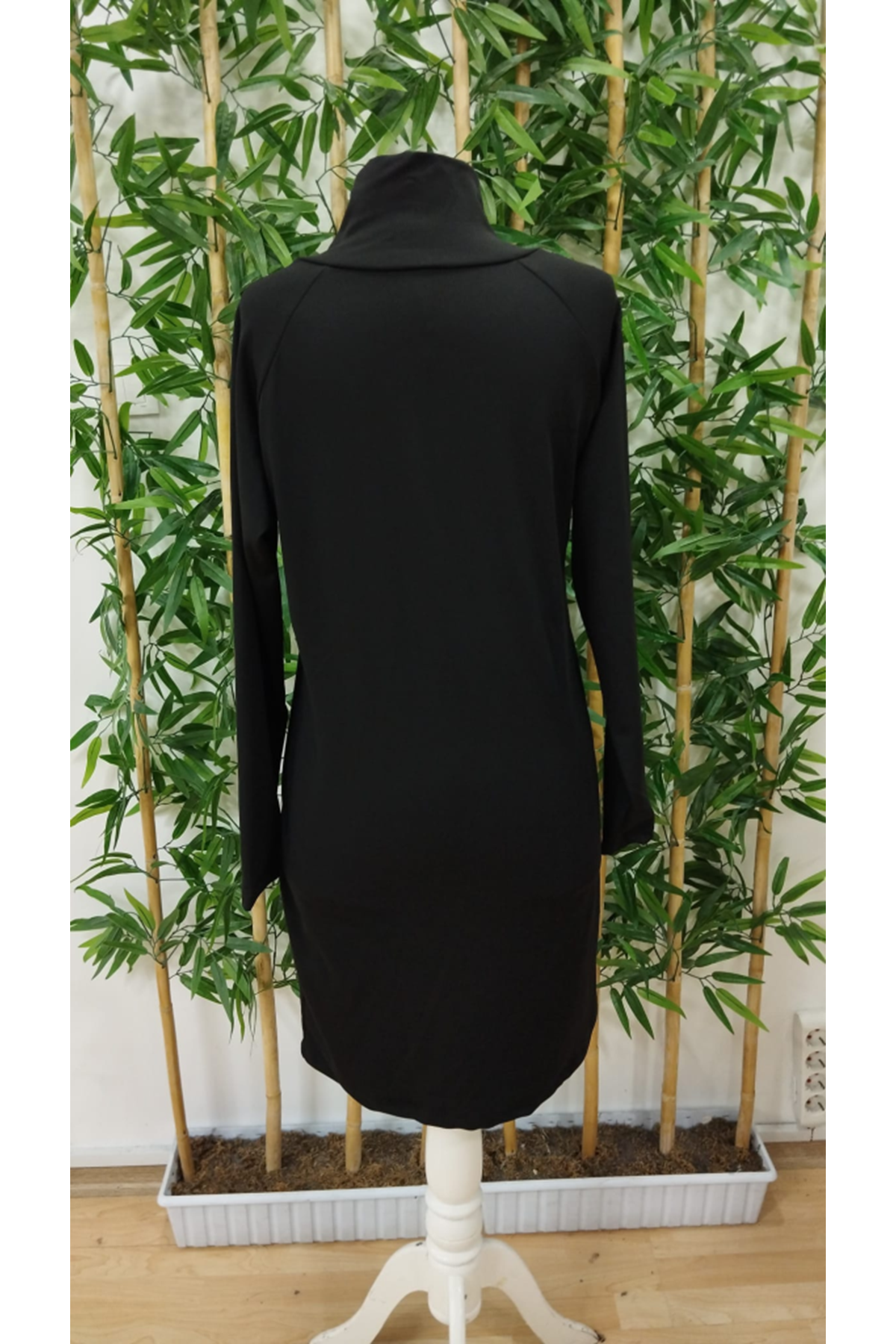 Kadın Uzun Kollu Balıkçı Yaka Düğme Detaylı Kısa şardonlu Dalgıç Elbise