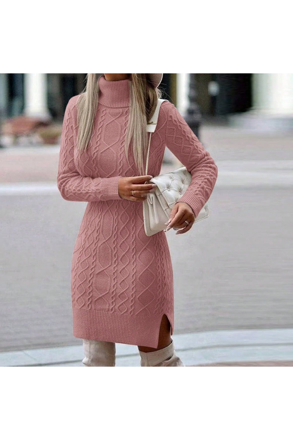 Loren Yünlü Motifli Midi Boy Triko Elbise