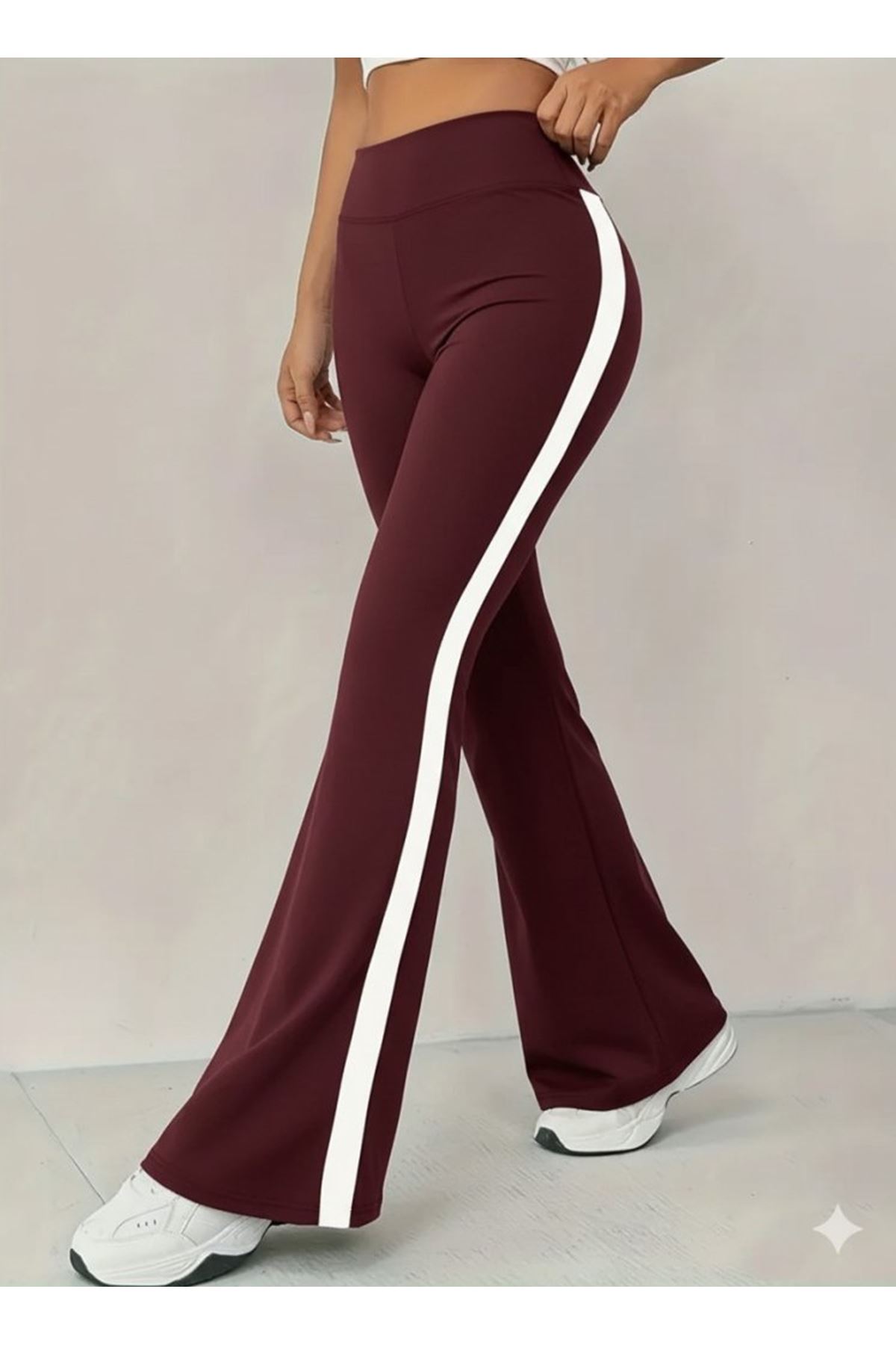 Kadın Yüksek Bel İspanyol Paçalı Yanlardan şerit Detaylı Dalgıç Tayt Pantolon