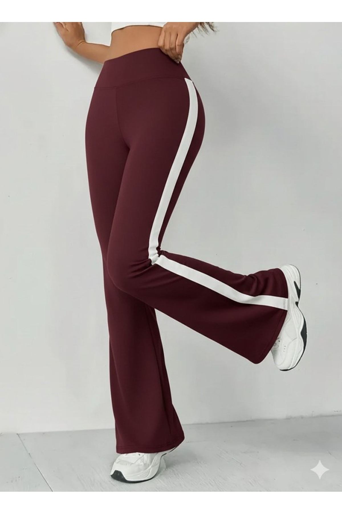 Kadın Yüksek Bel İspanyol Paçalı Yanlardan şerit Detaylı Dalgıç Tayt Pantolon