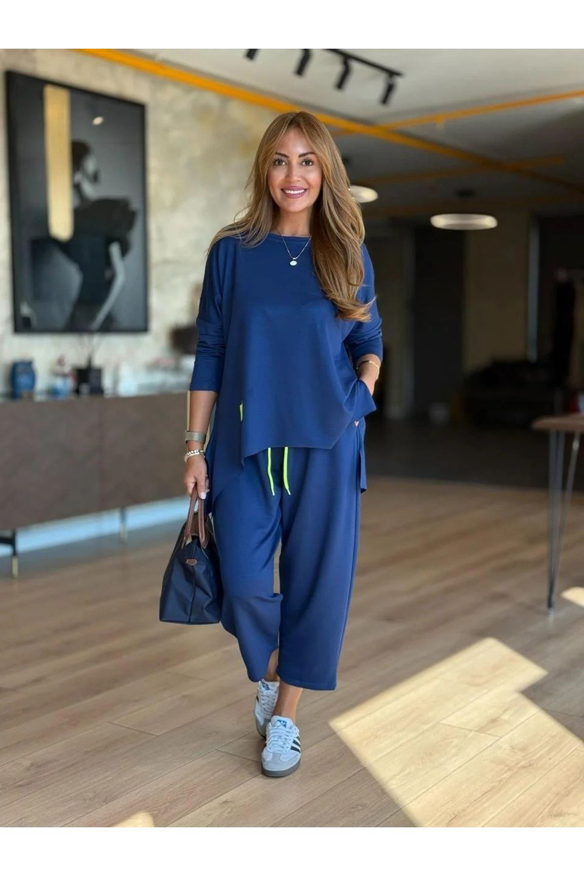 Kadın Iki Iplik Viskon Pamuk Kumaş Arma Detaylı Ikili Takım