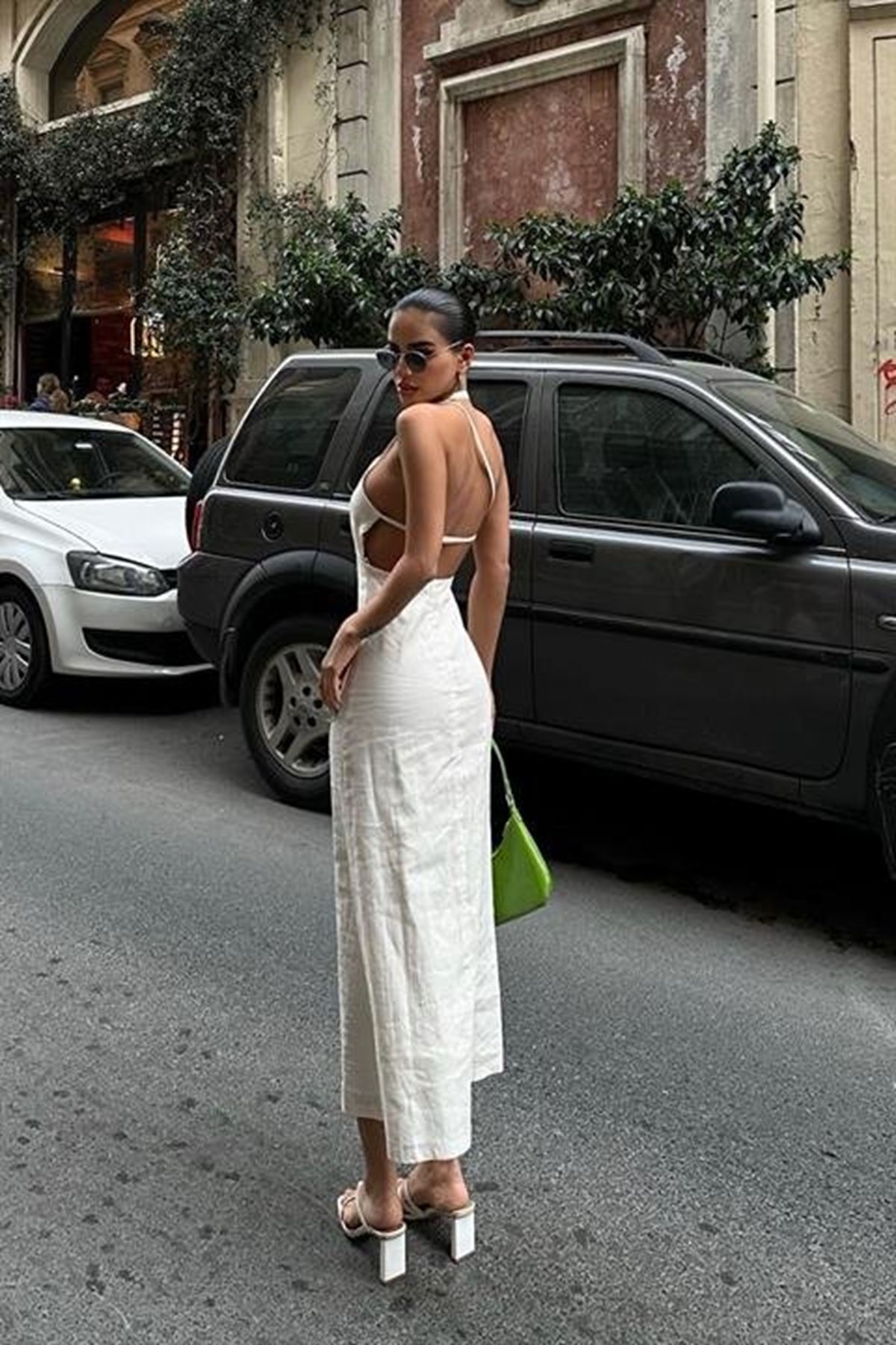 Trisha Sırt Dekolteli Keten Elbise 2496-20 ELBİSE