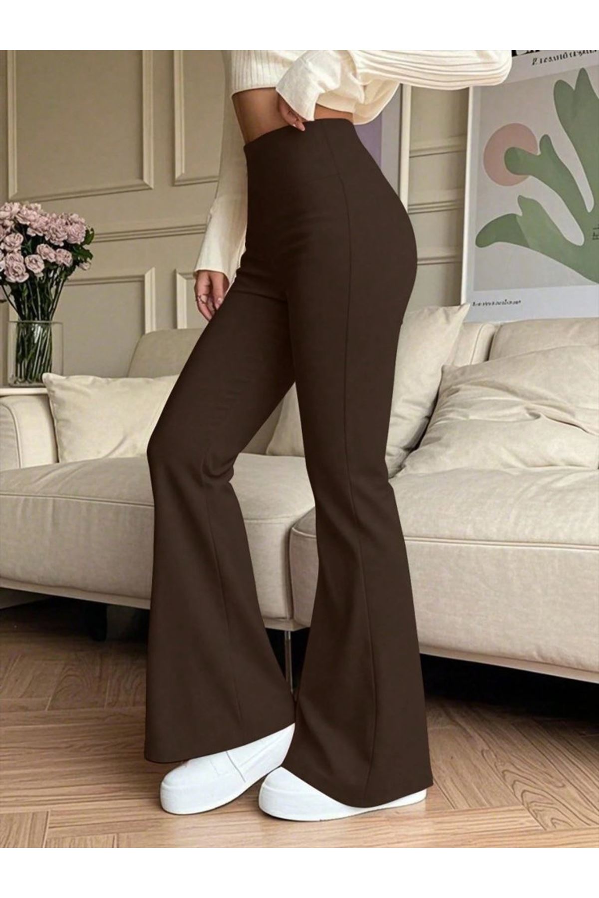 Kadın Yüksek Bel Ispanyol Paçalı Pantolon Tayt