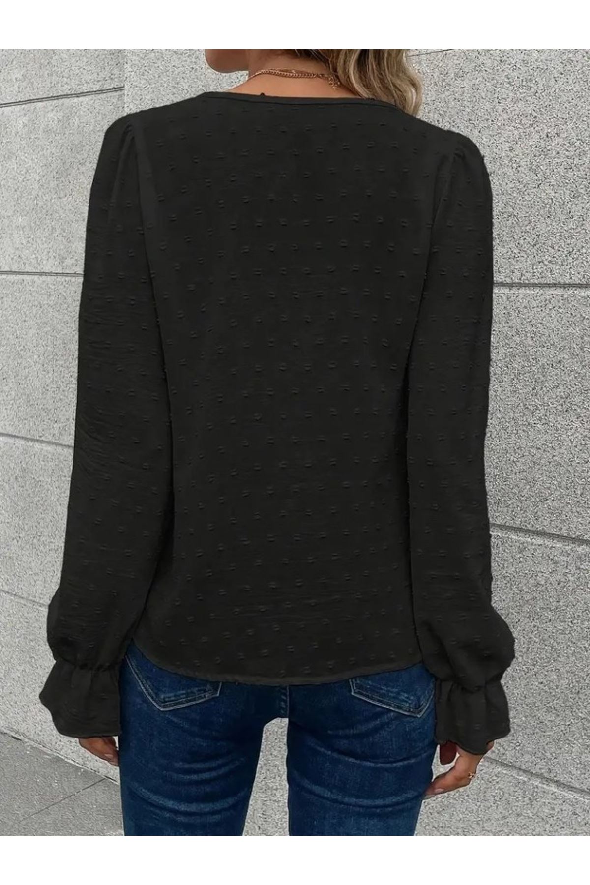 Kadın Uzun Kollu V Yakalı önden Düğmeli Bluz