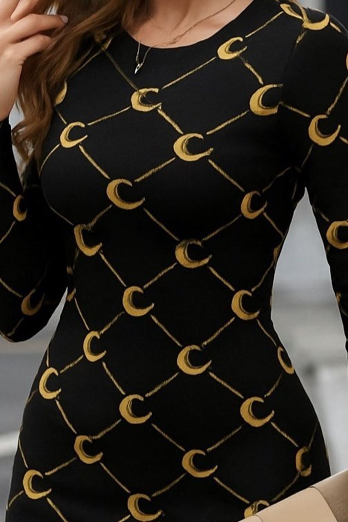 Kadın Bisiklet Yaka Uzun Kol Triko Mini Boy Elbise