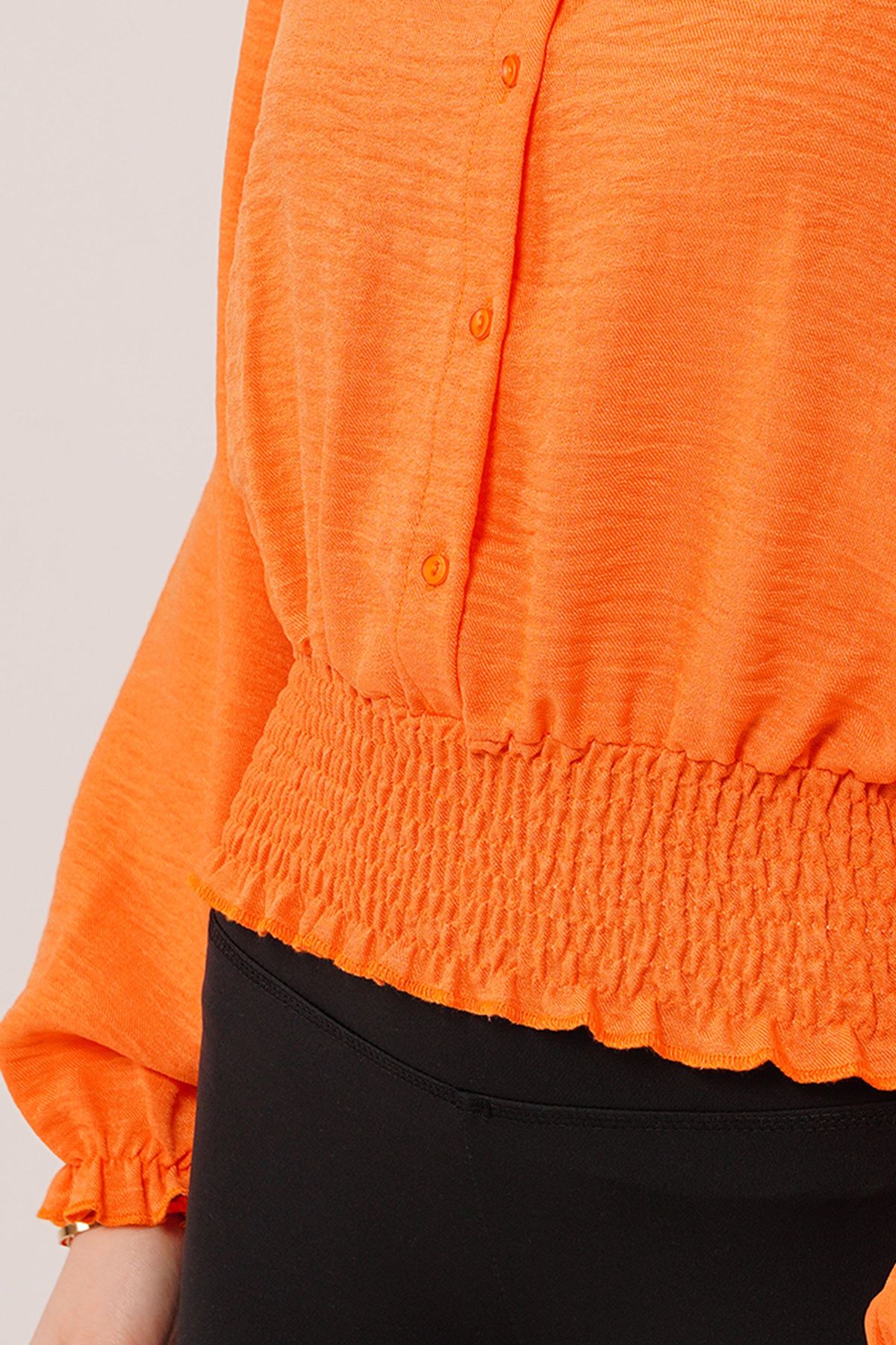 Bel Ve Bilek Lastikli Turuncu Bluz