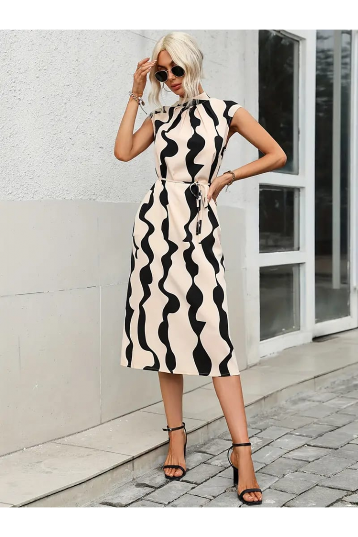 Kadın Balıkçı Yaka Arkadan Bağlamalı Kuşaklı Midi Boy Jessica Elbise