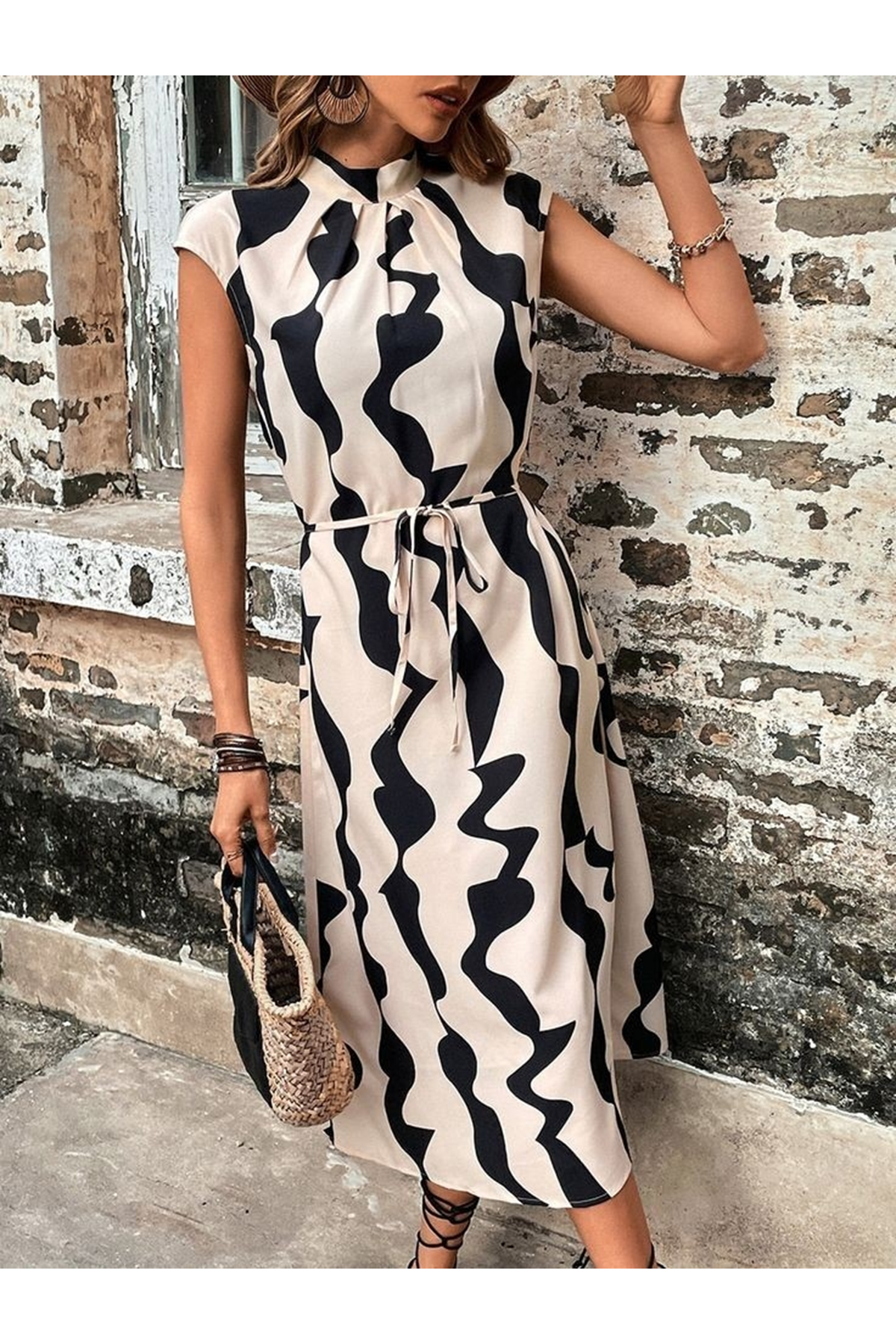 Kadın Balıkçı Yaka Arkadan Bağlamalı Kuşaklı Midi Boy Jessica Elbise