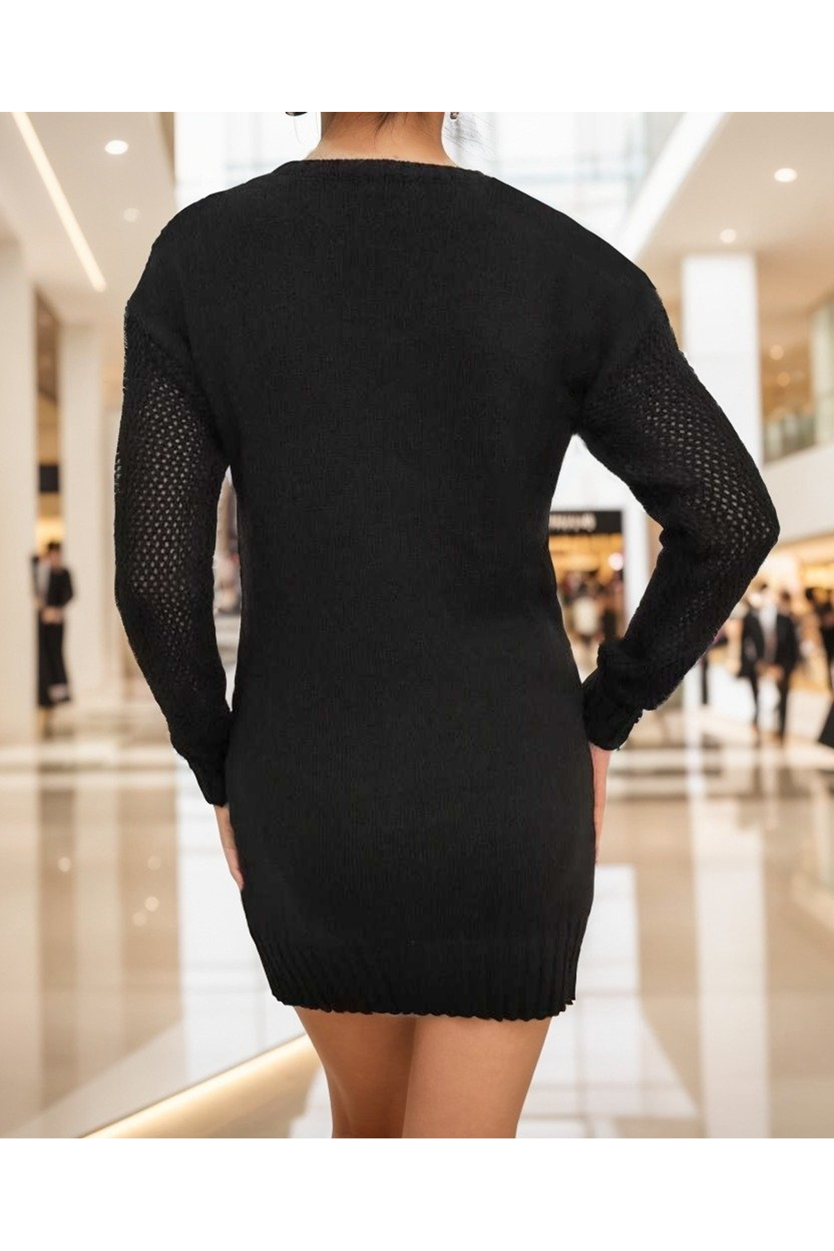 Kadın Uzun Kollu Bisiklet Yaka Triko Elbise (çorapsız)