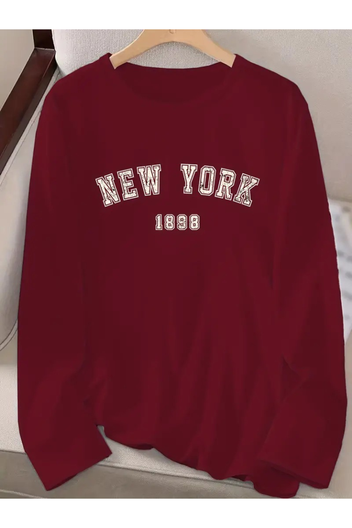 Kadın Uzun Kollu Bisiklet Yaka Yazı Baskılı Viskon Bluz