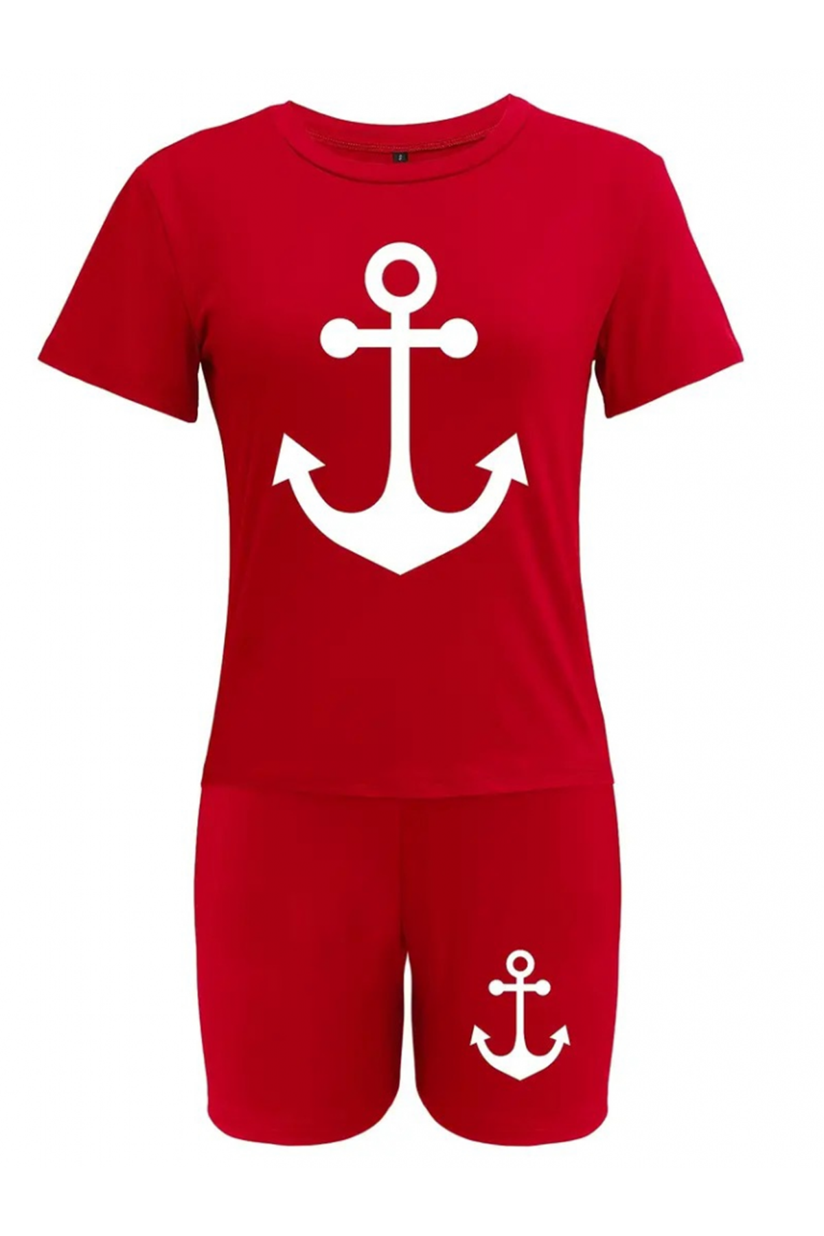 Kadın Kısa Kollu çapa Baskılı Viskon Ikili Takım