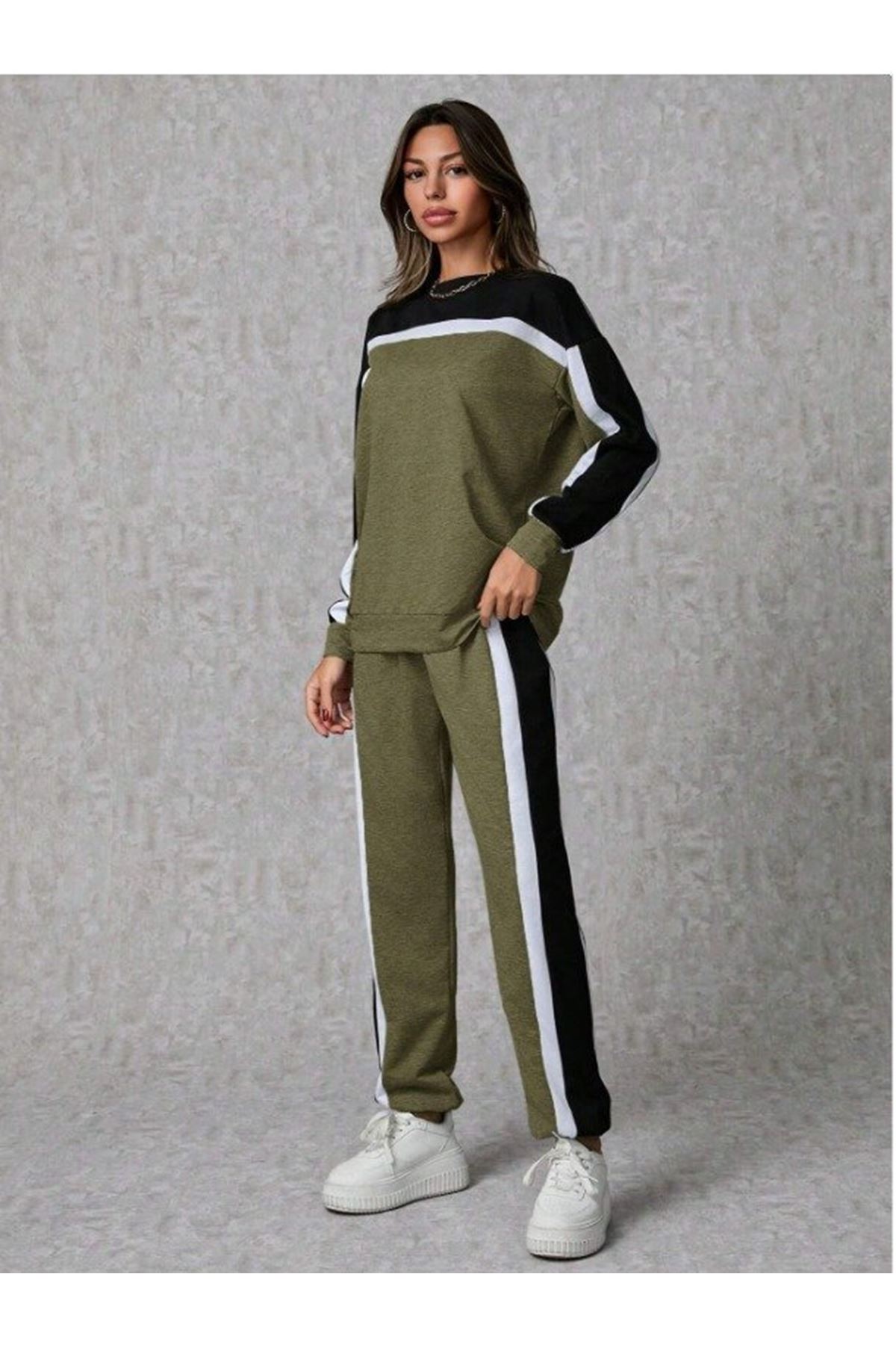 Kadın Uzun Kollu şerit Detay Eşofman Takım
