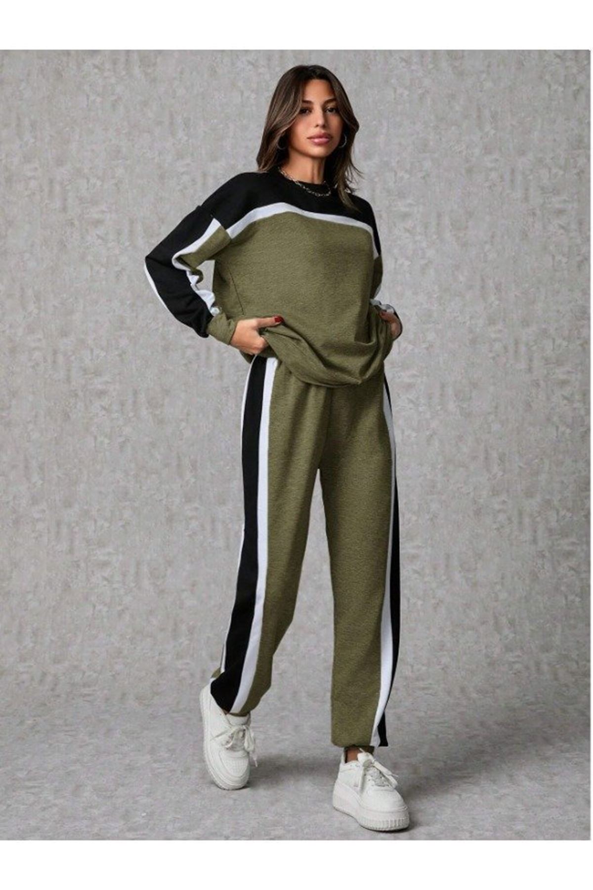 Kadın Uzun Kollu şerit Detay Eşofman Takım