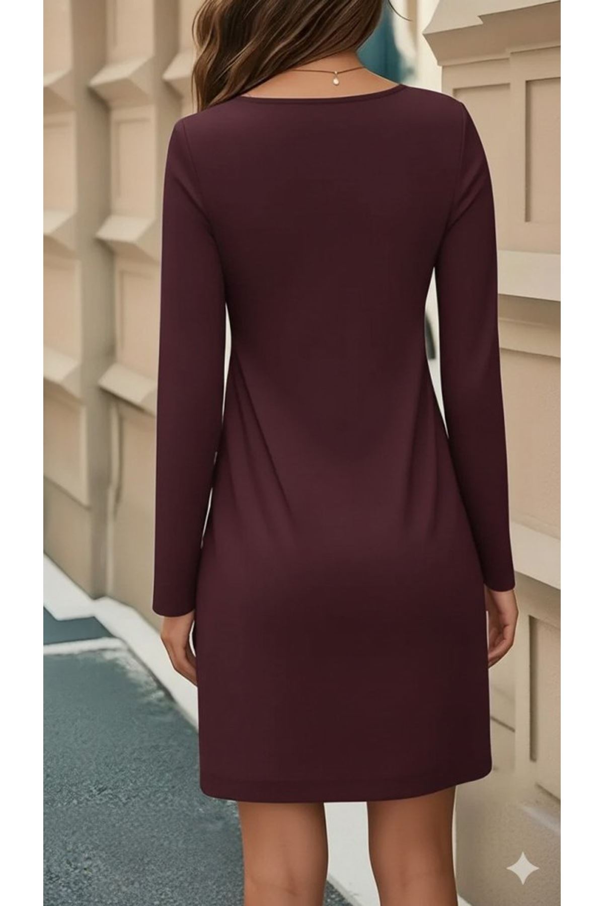 Kadın Uzun Kollu Bisiklet Yaka çiçek Desenli Mini Dalgıç Elbise