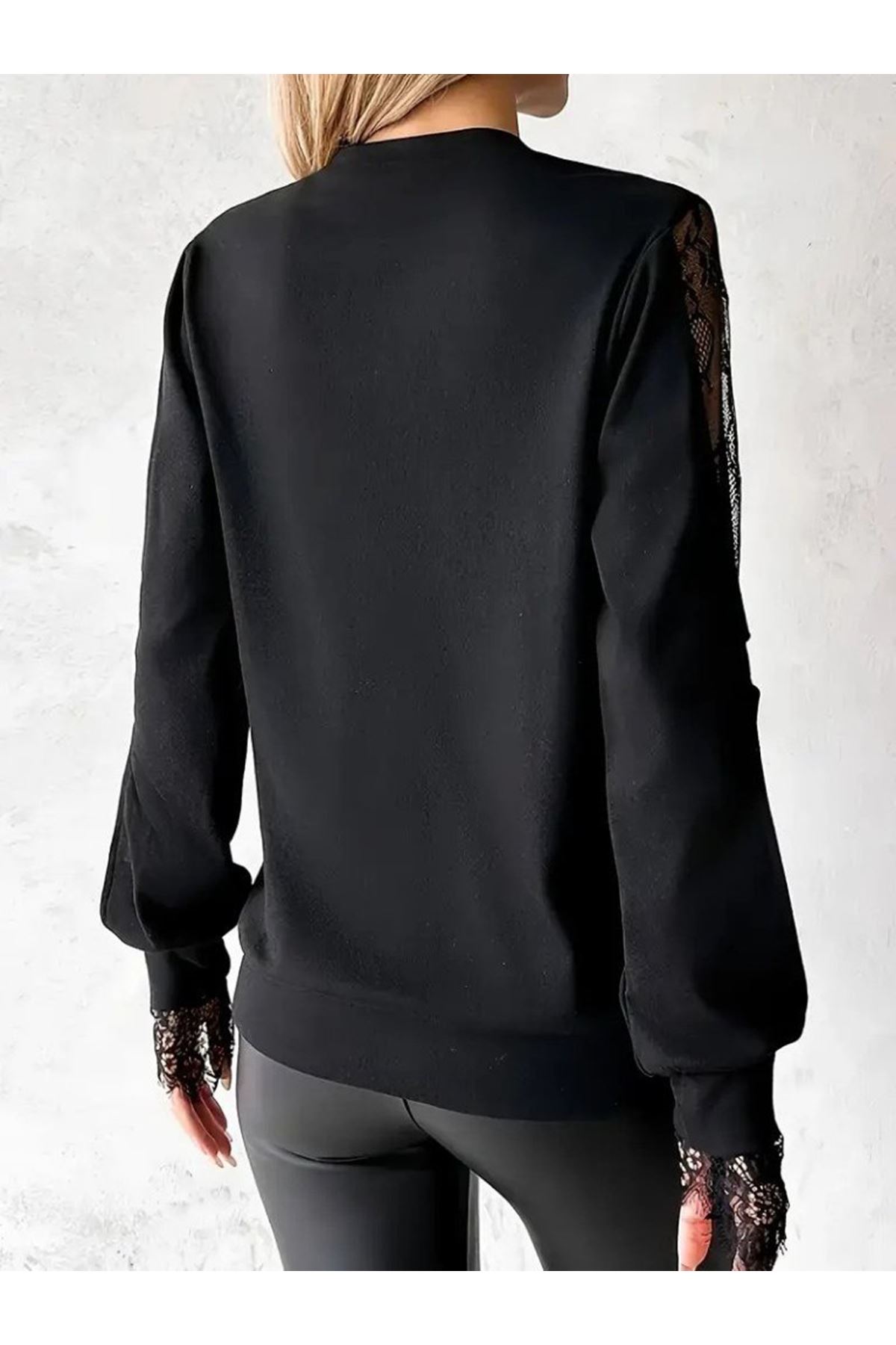 Kadın Uzun Kollu Damla Detaylı Viskon Iki Iplik Bluz