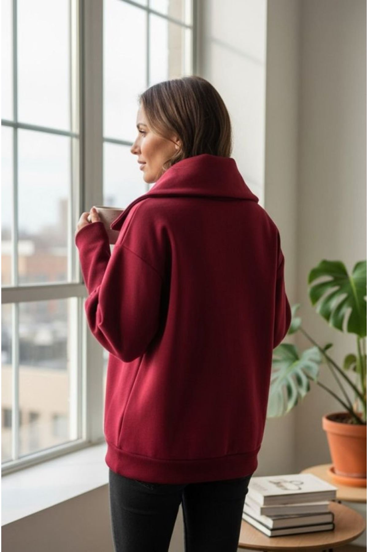 Kadın Uzun Kollu Fermuar Detay Sweat Shirt