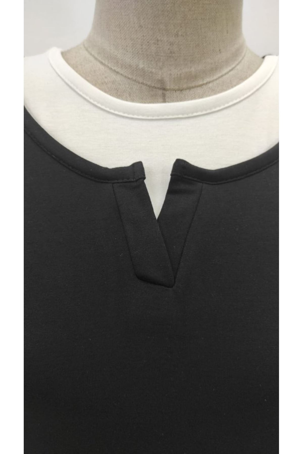 Kadın Uzun Kollu V Yakalı çift Renkli Viskon Iki Iplik Bluz