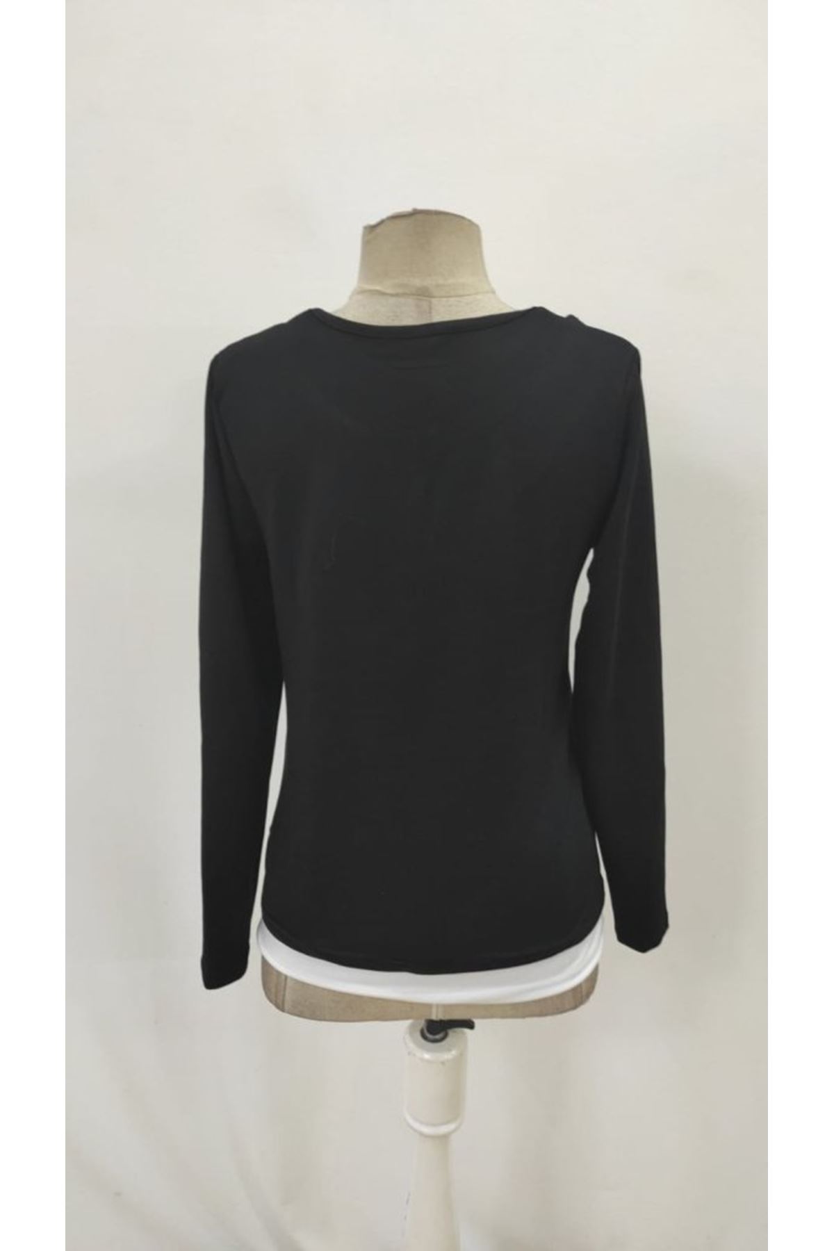 Kadın Uzun Kollu V Yakalı çift Renkli Viskon Iki Iplik Bluz