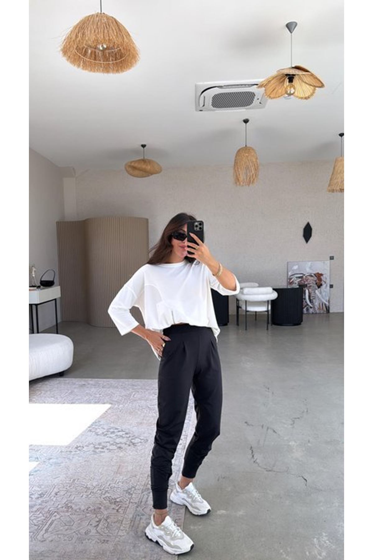 Kadın Scuba Modal Paça Manşet Pileli Pantolun