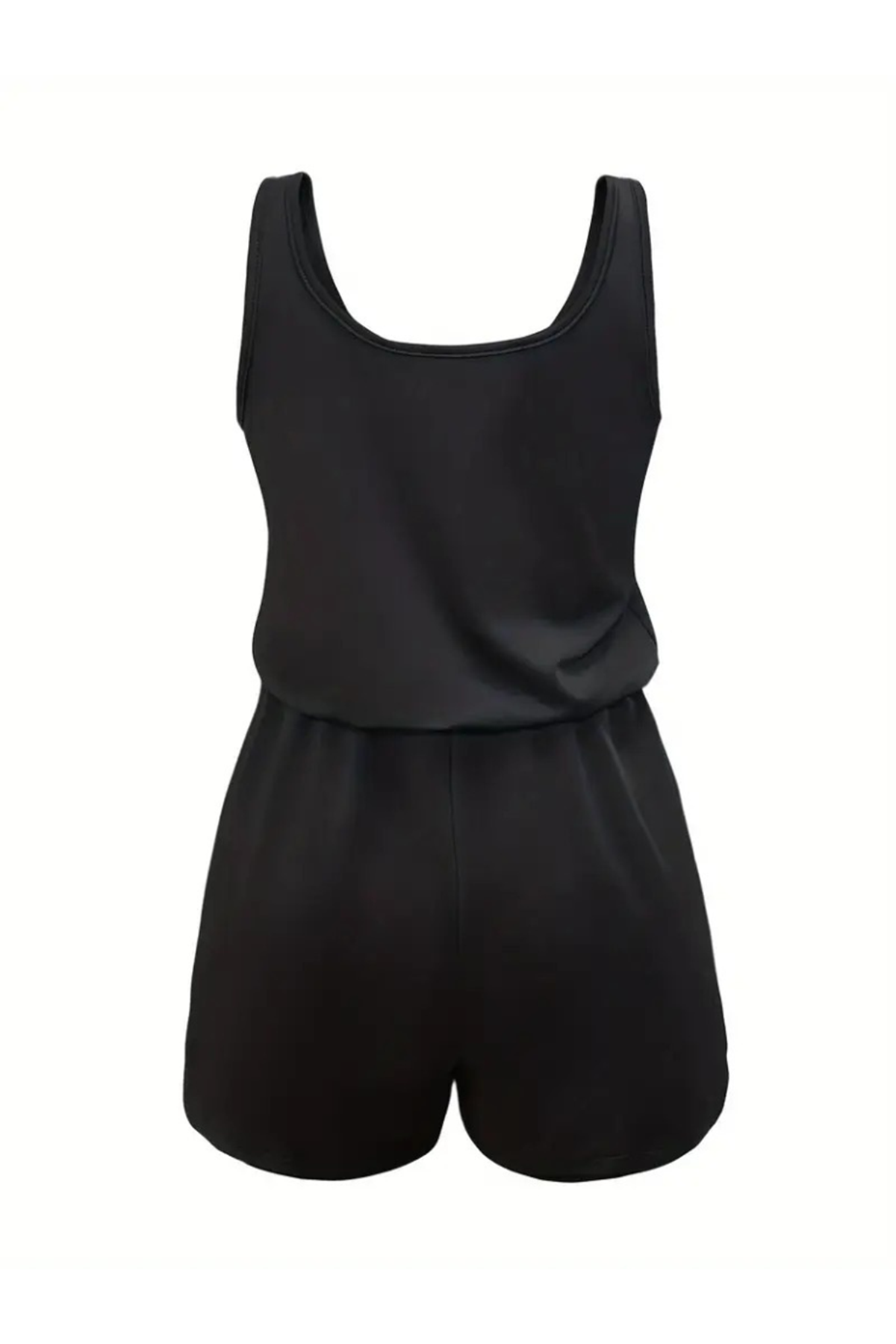 Kadın Askılı Yuvarlak Yaka Lazer Kesim Detaylı Bağcıklı Kısa Viskon Tulum