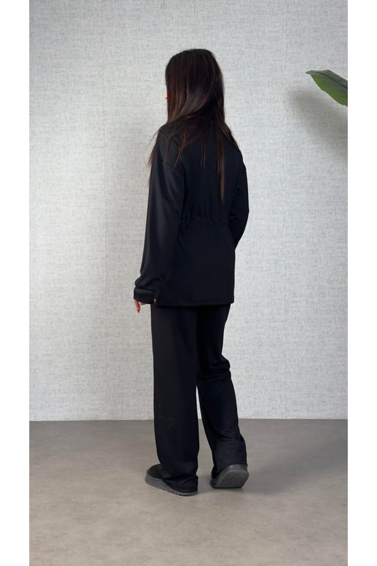 Kadın Uzun Kollu Yaka Ve Büzgü Detay Tunik Ve Pantolon Ikili Takım