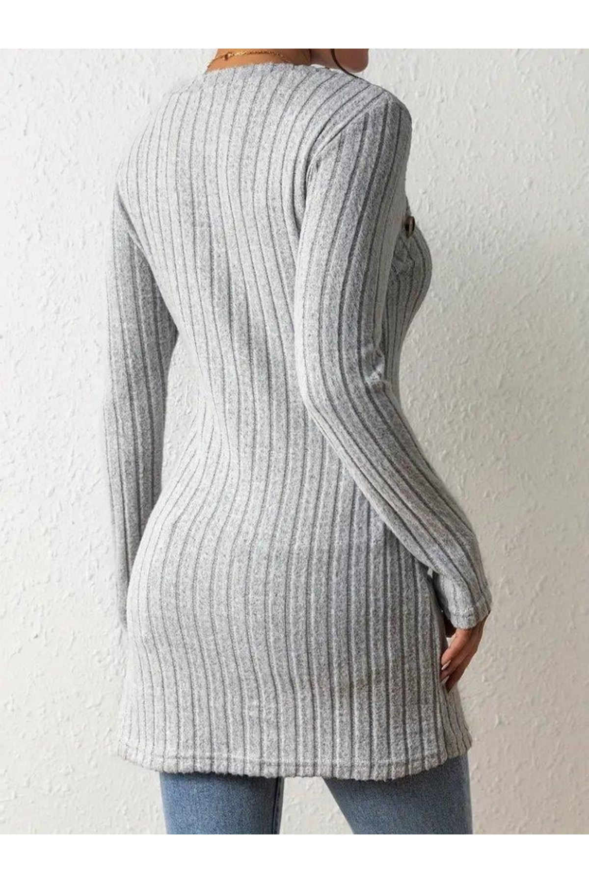 Kadın Uzun Kollu Derin Kare Yaka Düğme Detay şardonlu Kaşkorse Kruvaze Bluz