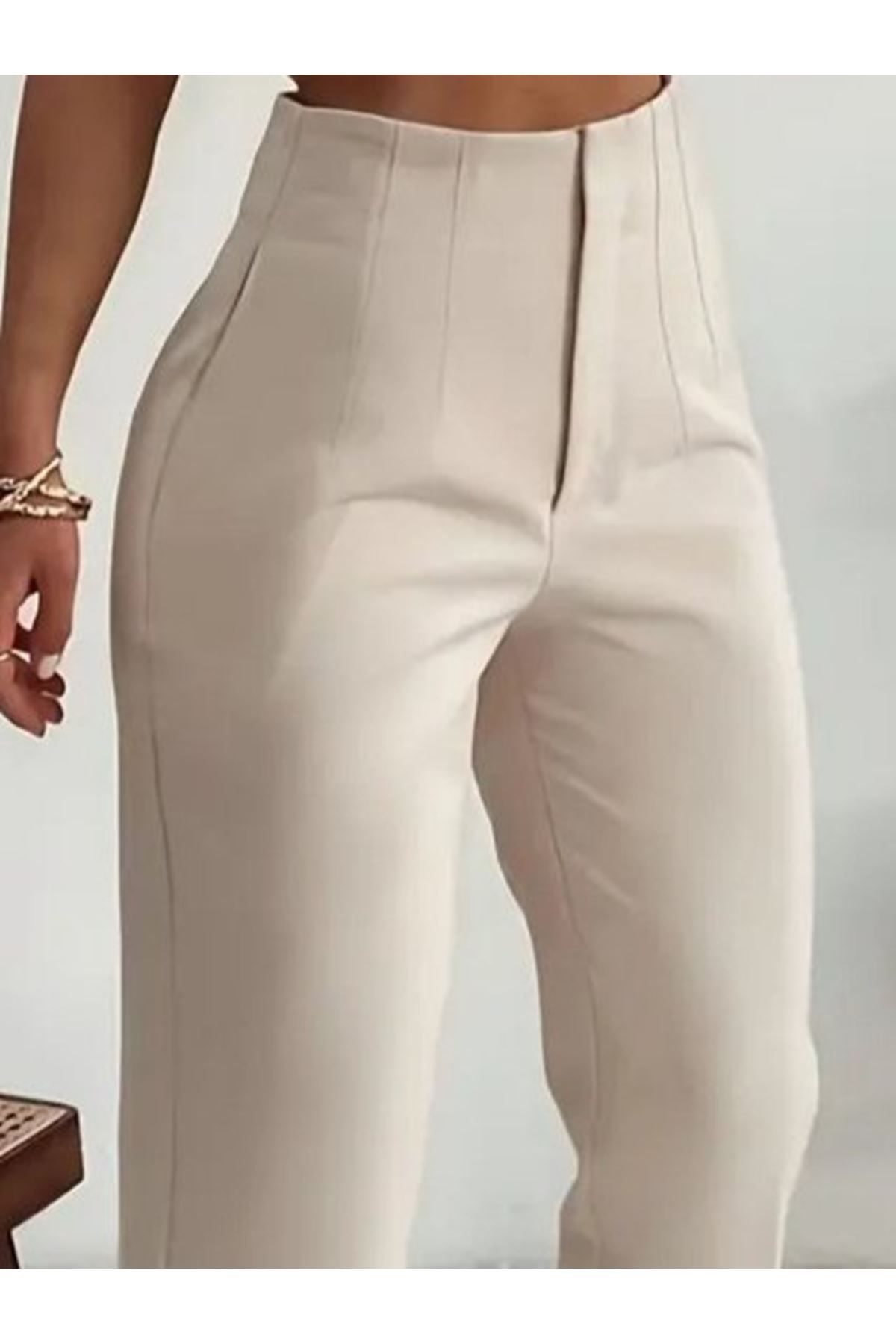 Kadın Yüksek Bel önden Fermuarlı Ithal Krep Pantolon