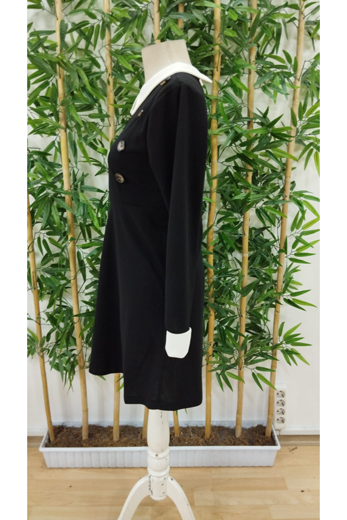 Kadın Uzun Kollu Yakalı A Kesim Kısa Ithal Krep Elbise