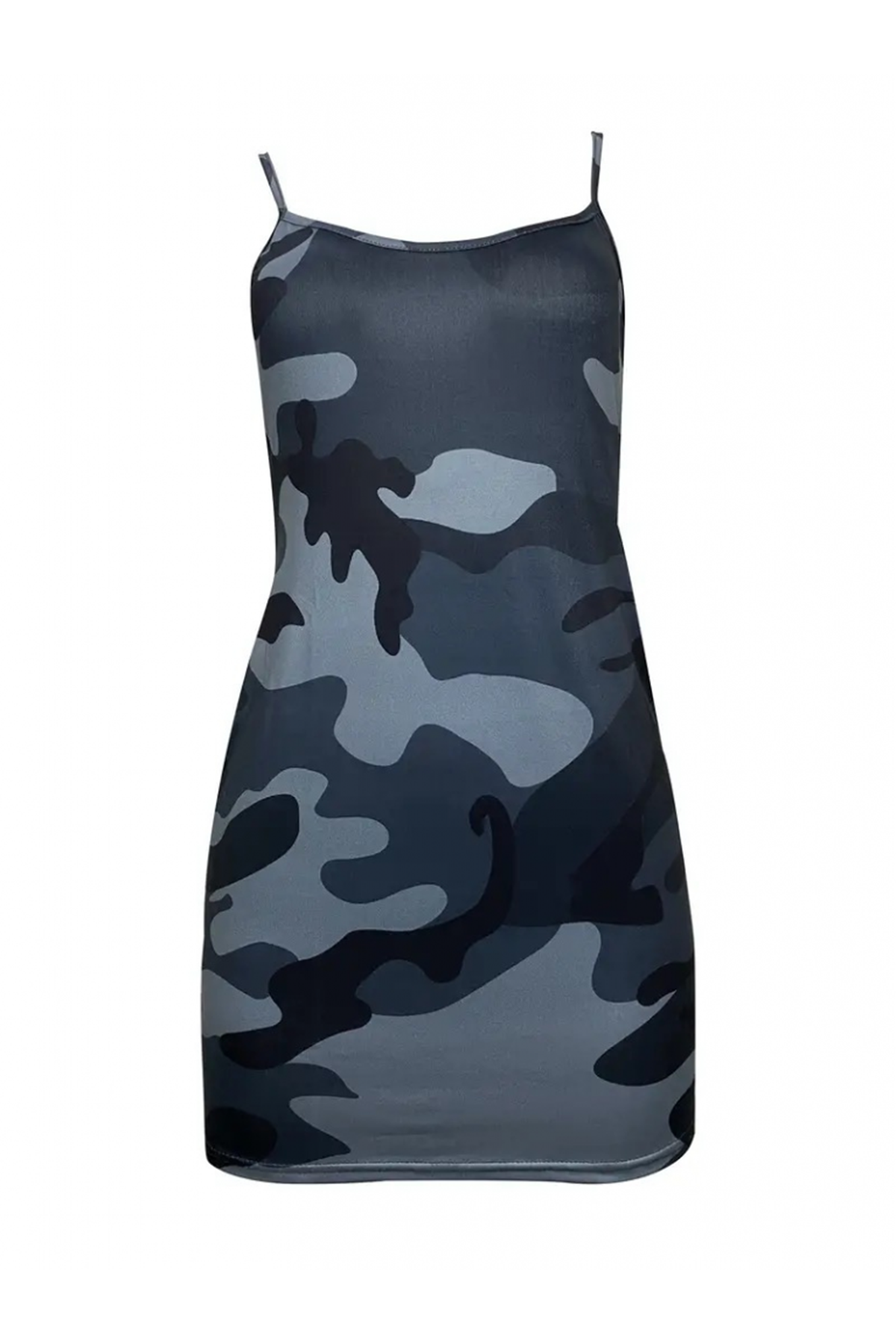 Kadın Kolsuz Ip Askılı Kamuflaj Baskılı Viskon Elbise