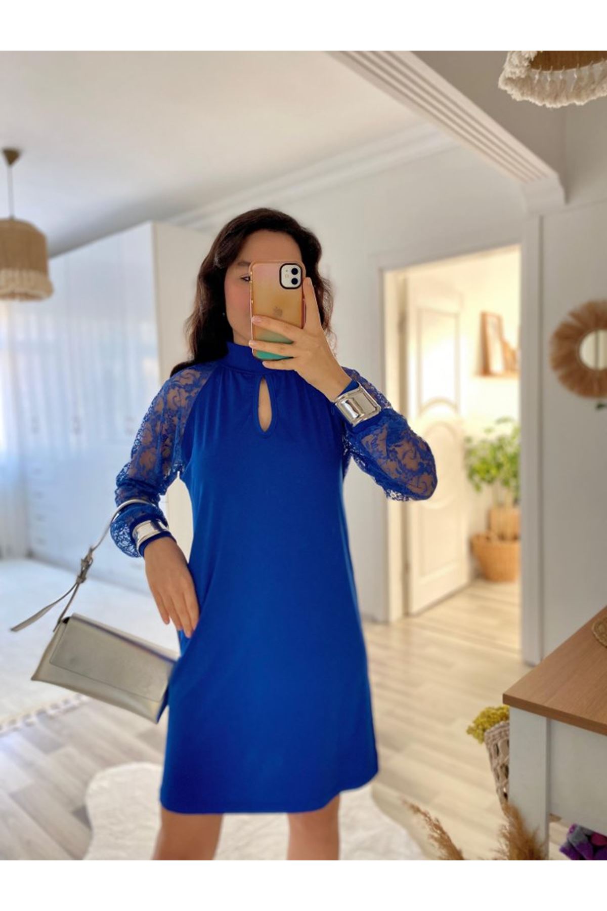 Kadın Uzun Kollu Tül Detay Sandy Mini Boy Elbise