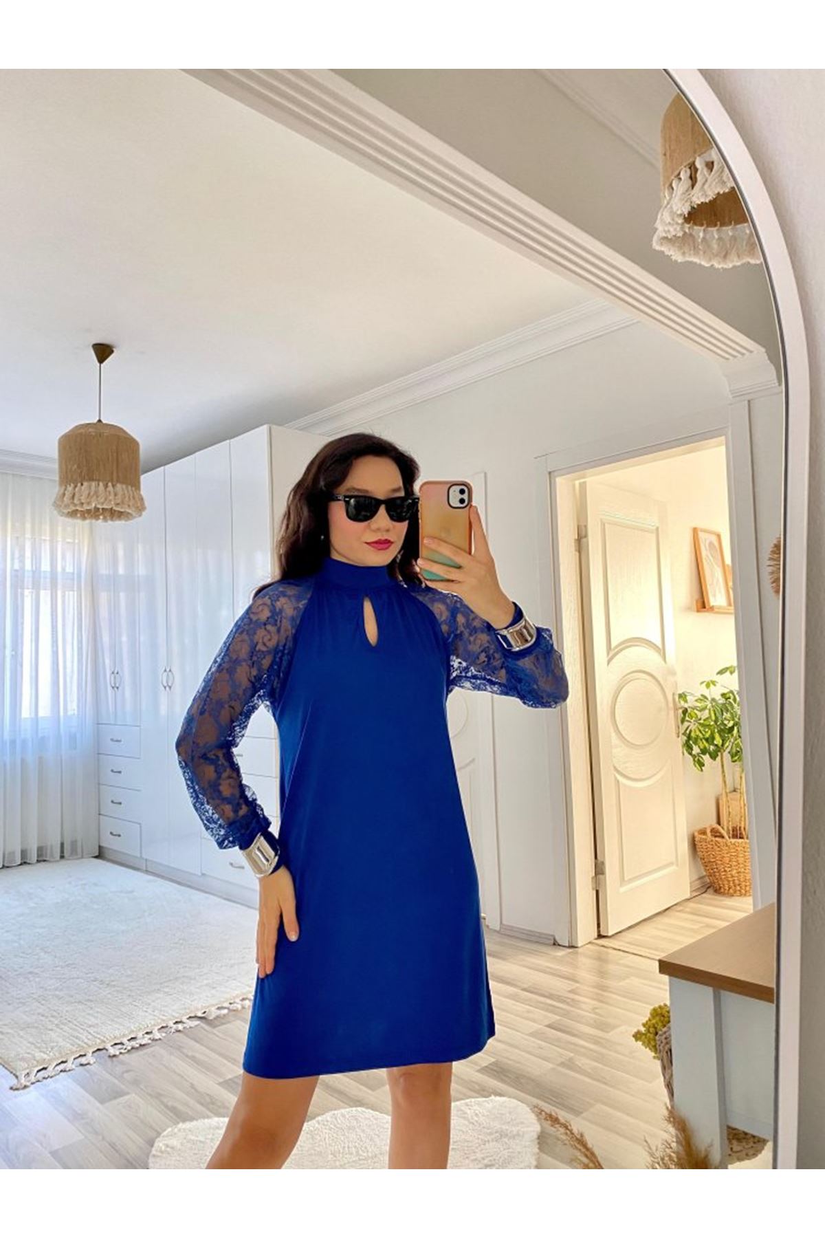 Kadın Uzun Kollu Tül Detay Sandy Mini Boy Elbise