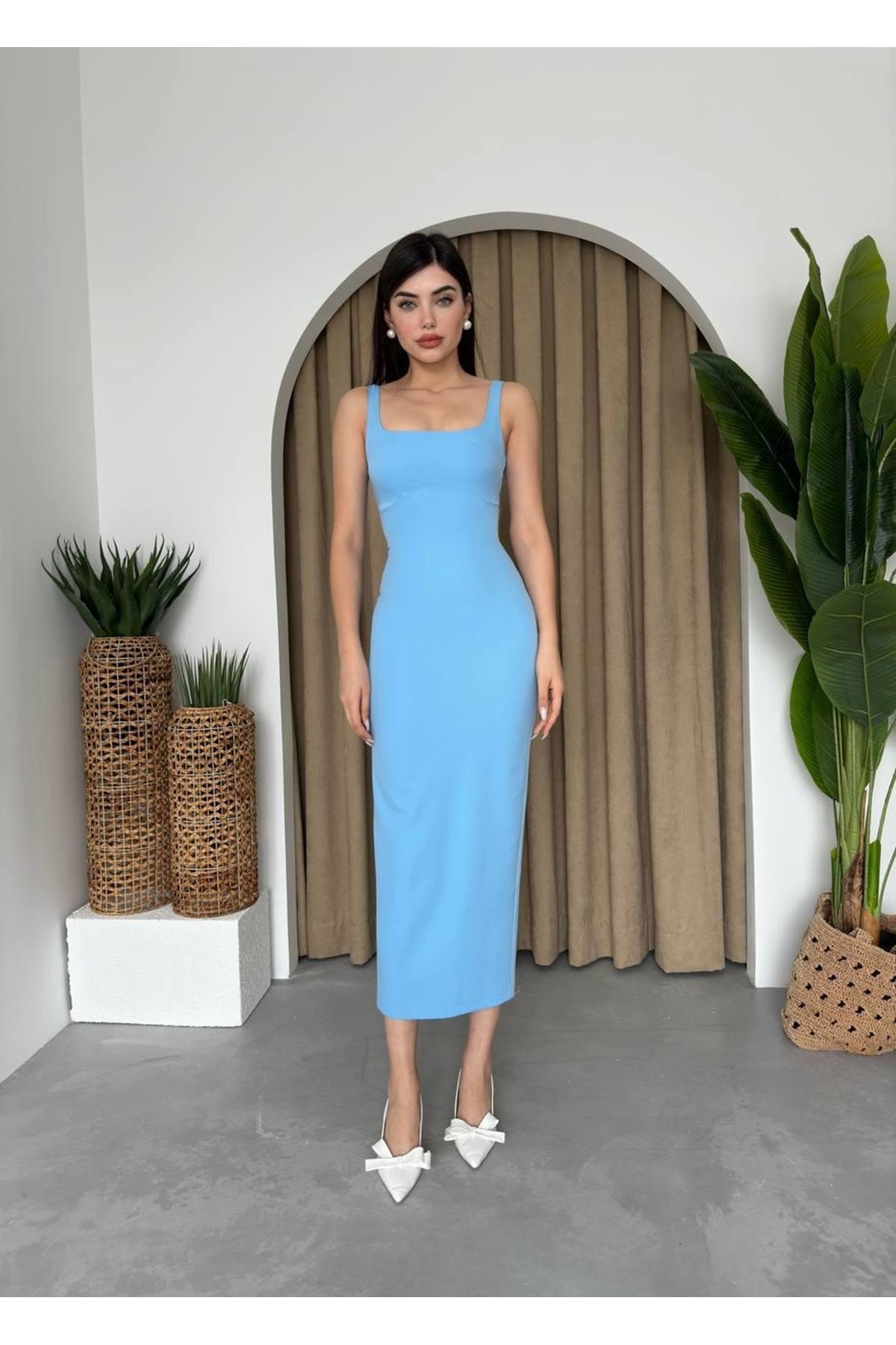 Calliope Kare Yaka Midi Boy Elbise