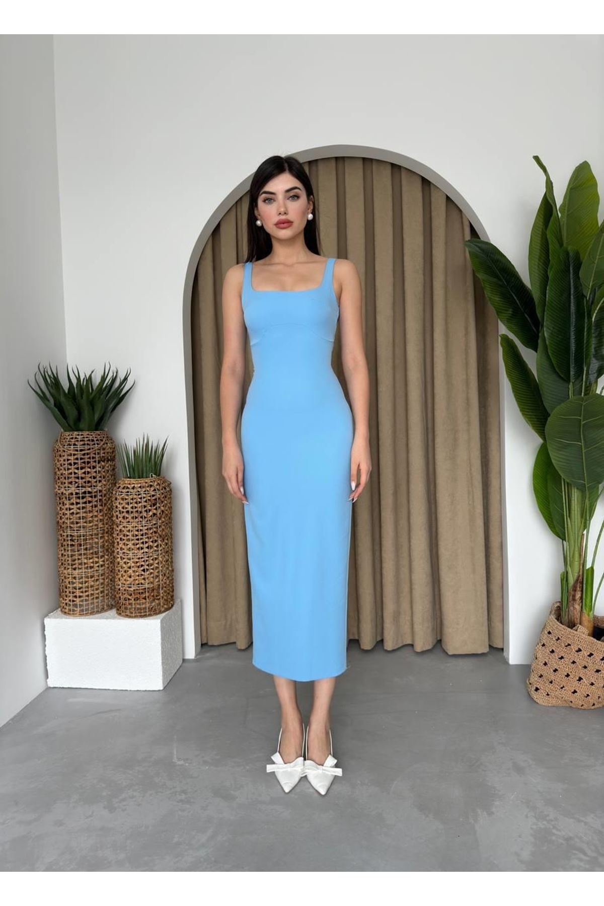 Calliope Kare Yaka Midi Boy Elbise