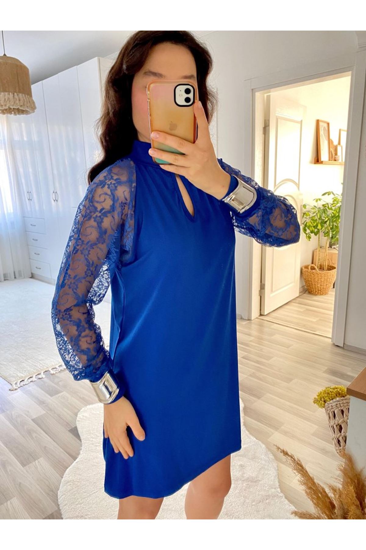 Kadın Uzun Kollu Tül Detay Sandy Mini Boy Elbise