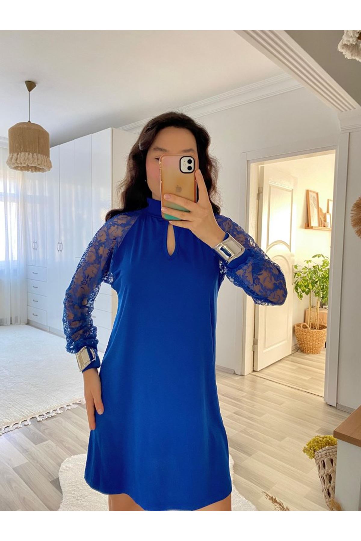 Kadın Uzun Kollu Tül Detay Sandy Mini Boy Elbise