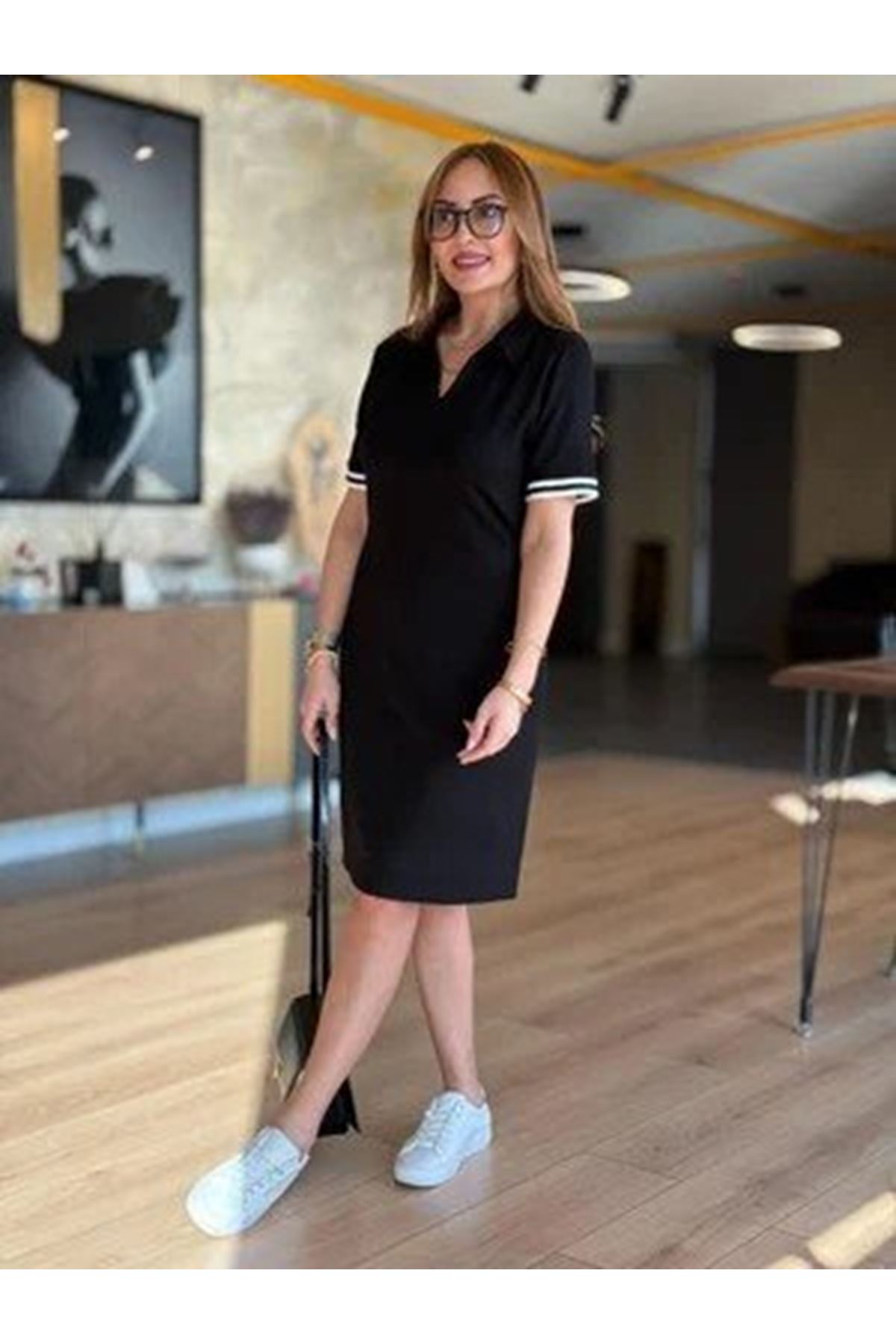 Kadın Polo Yaka Kol Ribanalı Çift Sweat Elbise