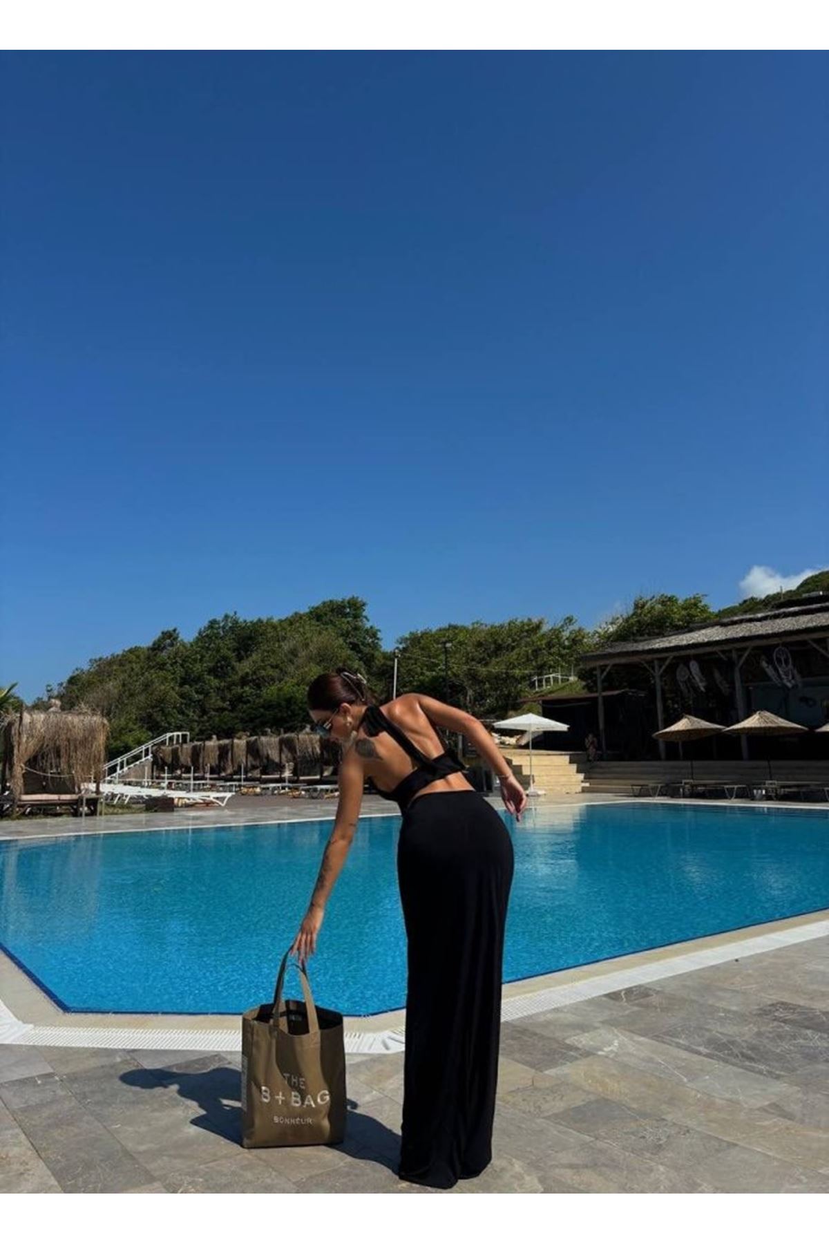 Kadın Mayo Kumaş Bağlamalı Crop Ve Maxi Boy Etek Ikili Takım