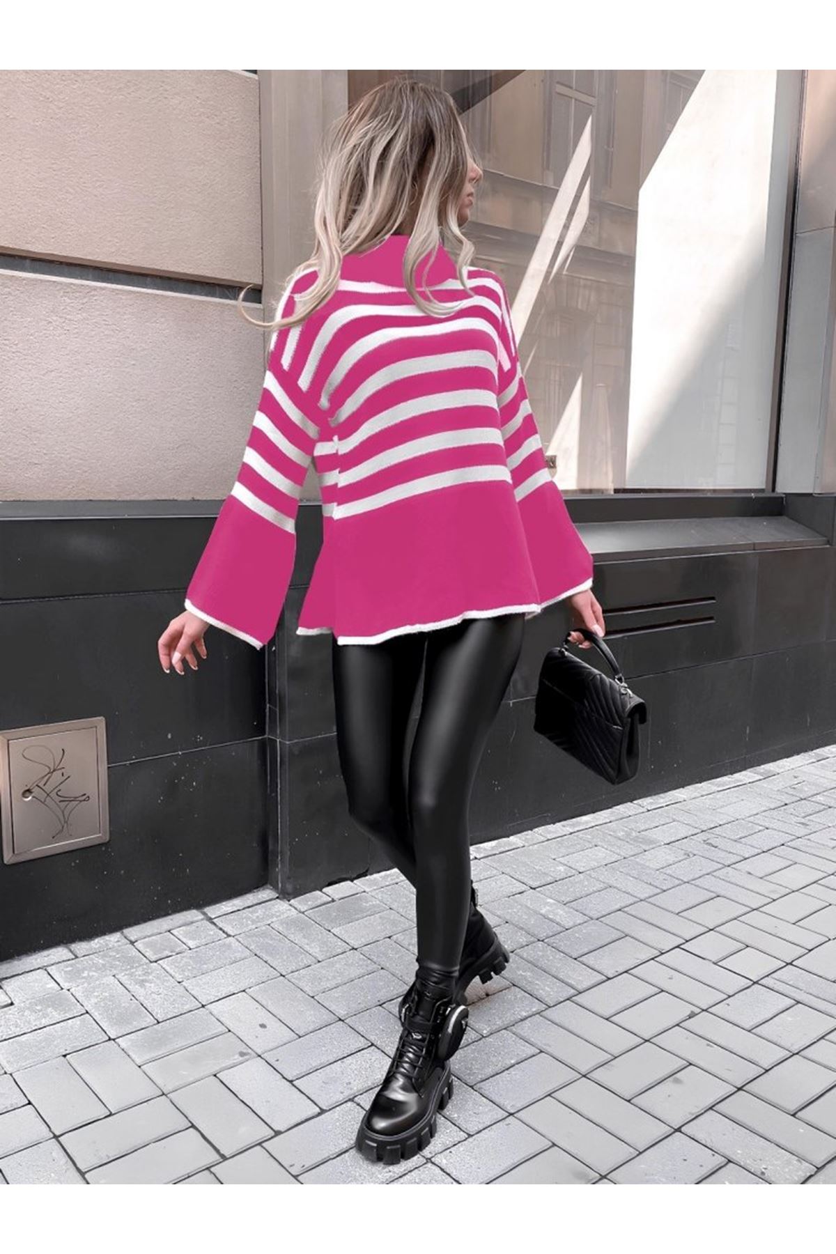 Kadın Uzun Kollu Balıkçı Yaka İspanyol Kol Triko Bluz