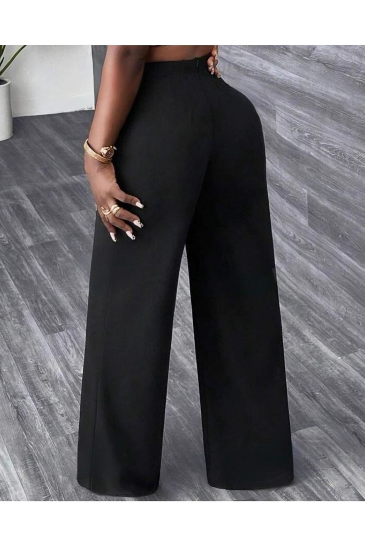 Kadın Beli Zincir Detaygeniş Paça Ithal Krep Pantolon
