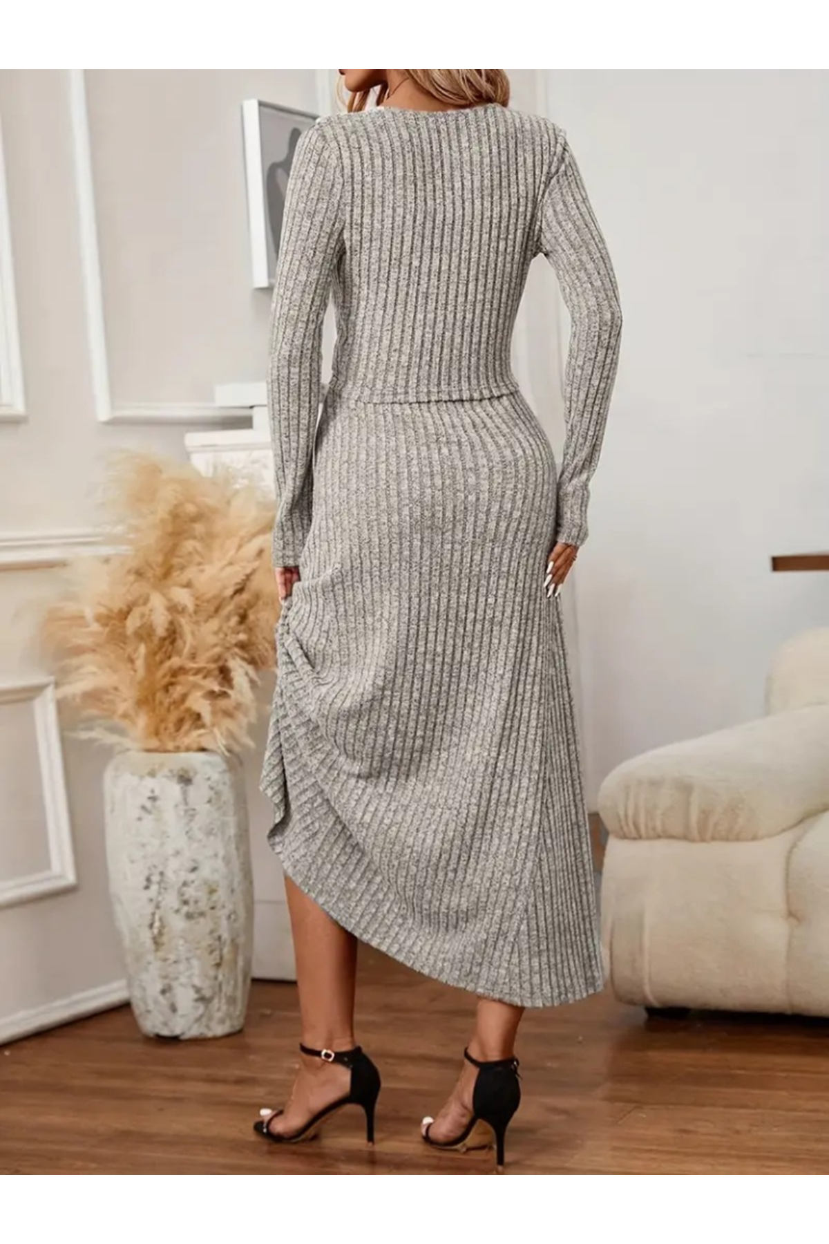 Kadın Uzun Kollu önden Düğmeli Bluz Ve Yüksek Bel A Kesim Uzun Etek şardonlu Kaşkorse Ikili Takım