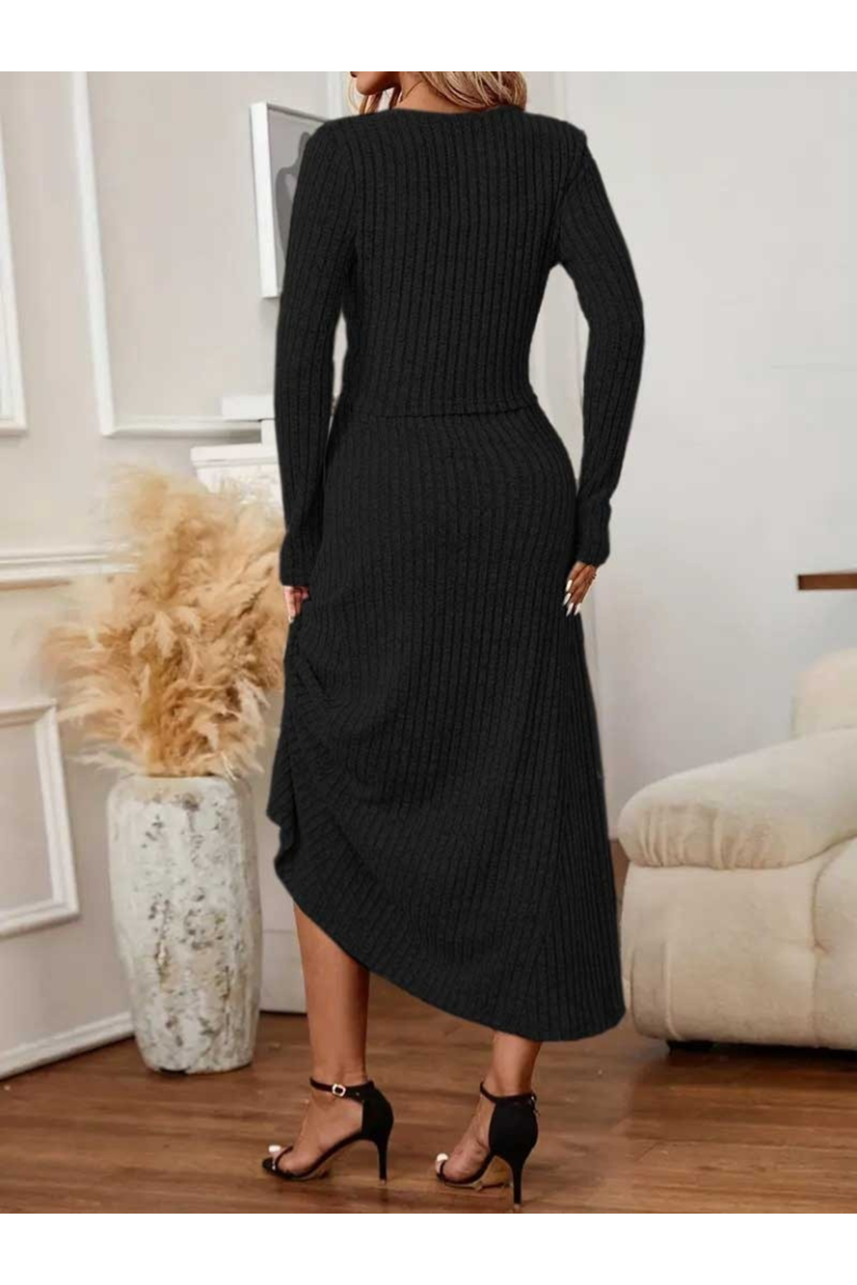 Kadın Uzun Kollu önden Düğmeli Bluz Ve Yüksek Bel A Kesim Uzun Etek şardonlu Kaşkorse Ikili Takım